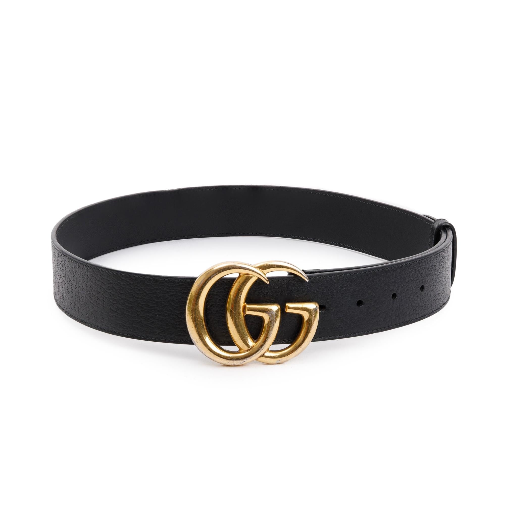 Gucci Black Wide Leather Belt with Double G Buckle 85 34 w/ Box