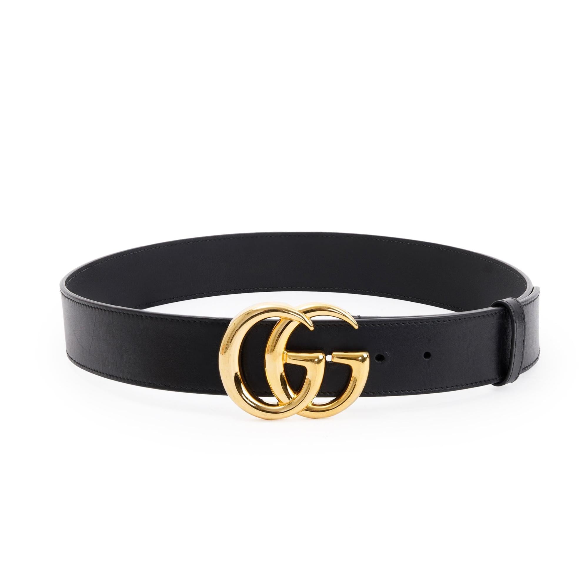 Gucci Black Wide Leather Belt with Double G Buckle 85 34