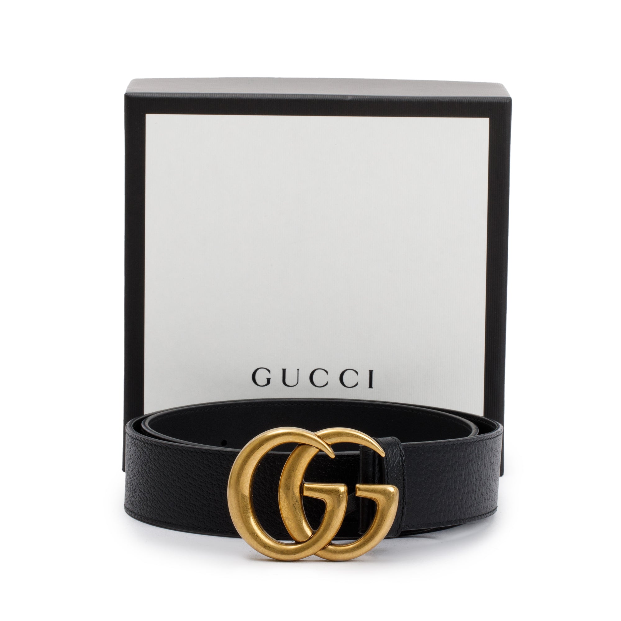 Gucci Black Wide Leather Belt with Double G Buckle 90 36 w/ Box