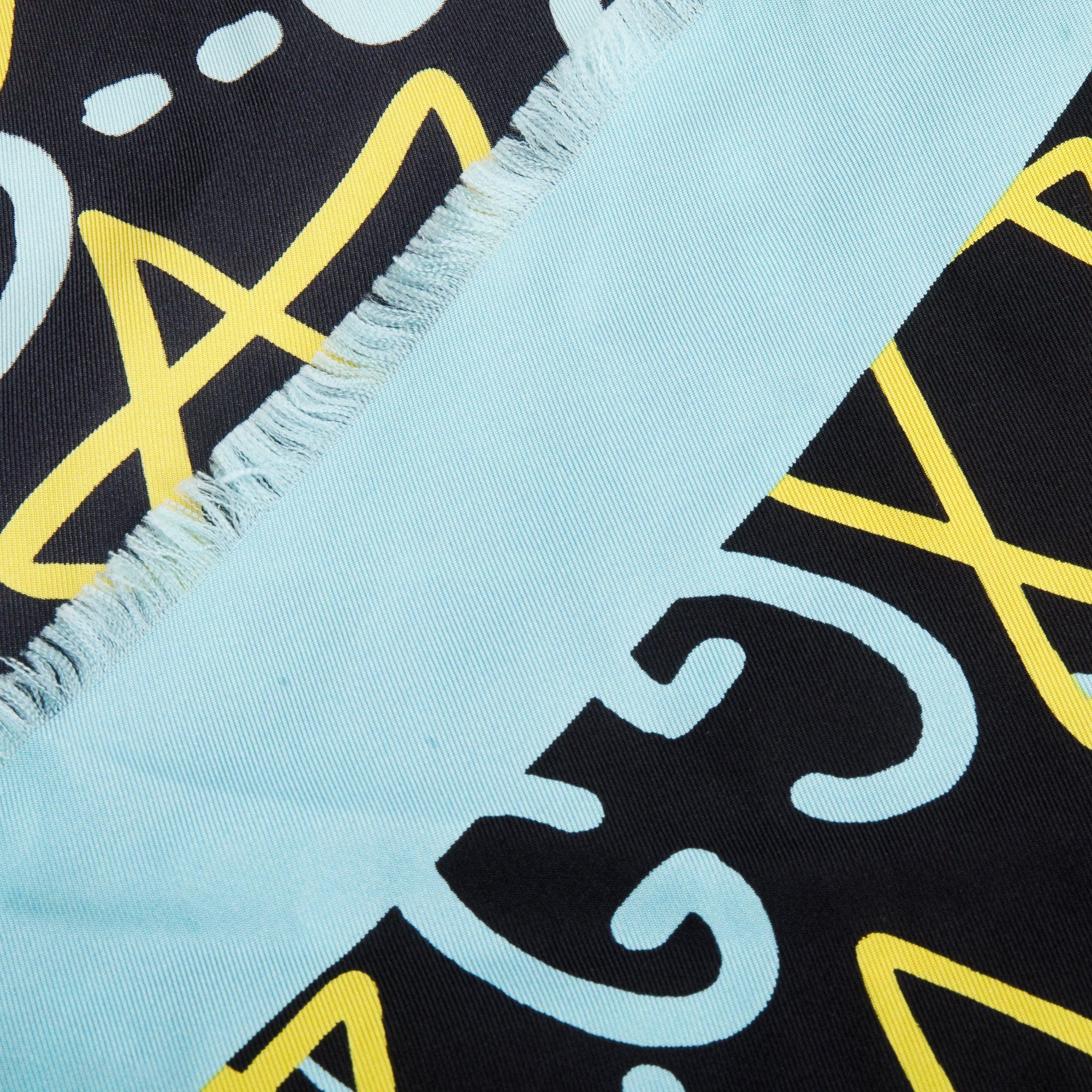 Gucci Black/Blue GG Star GucciGhost Print Silk Scarf w/ Box