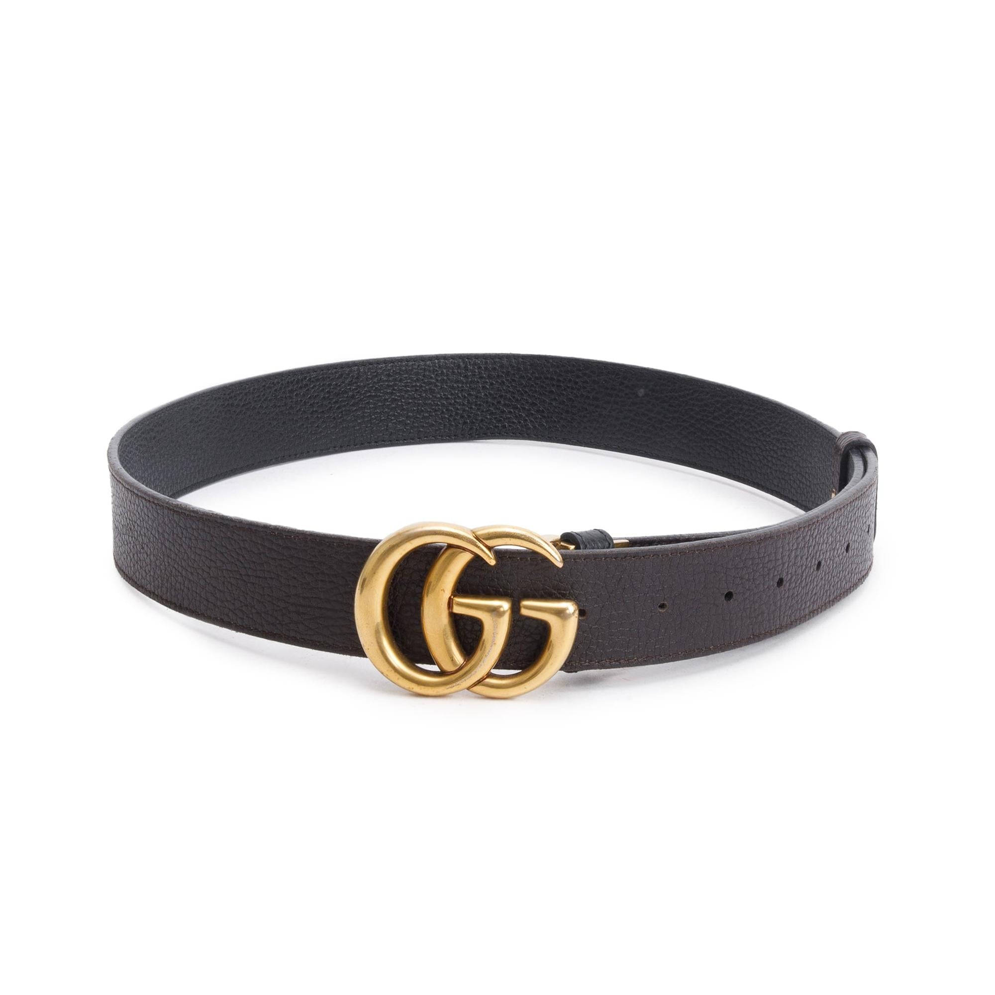 Gucci Black/Brown Reversible Leather Belt with Double G Buckle 100 40 w/ Box