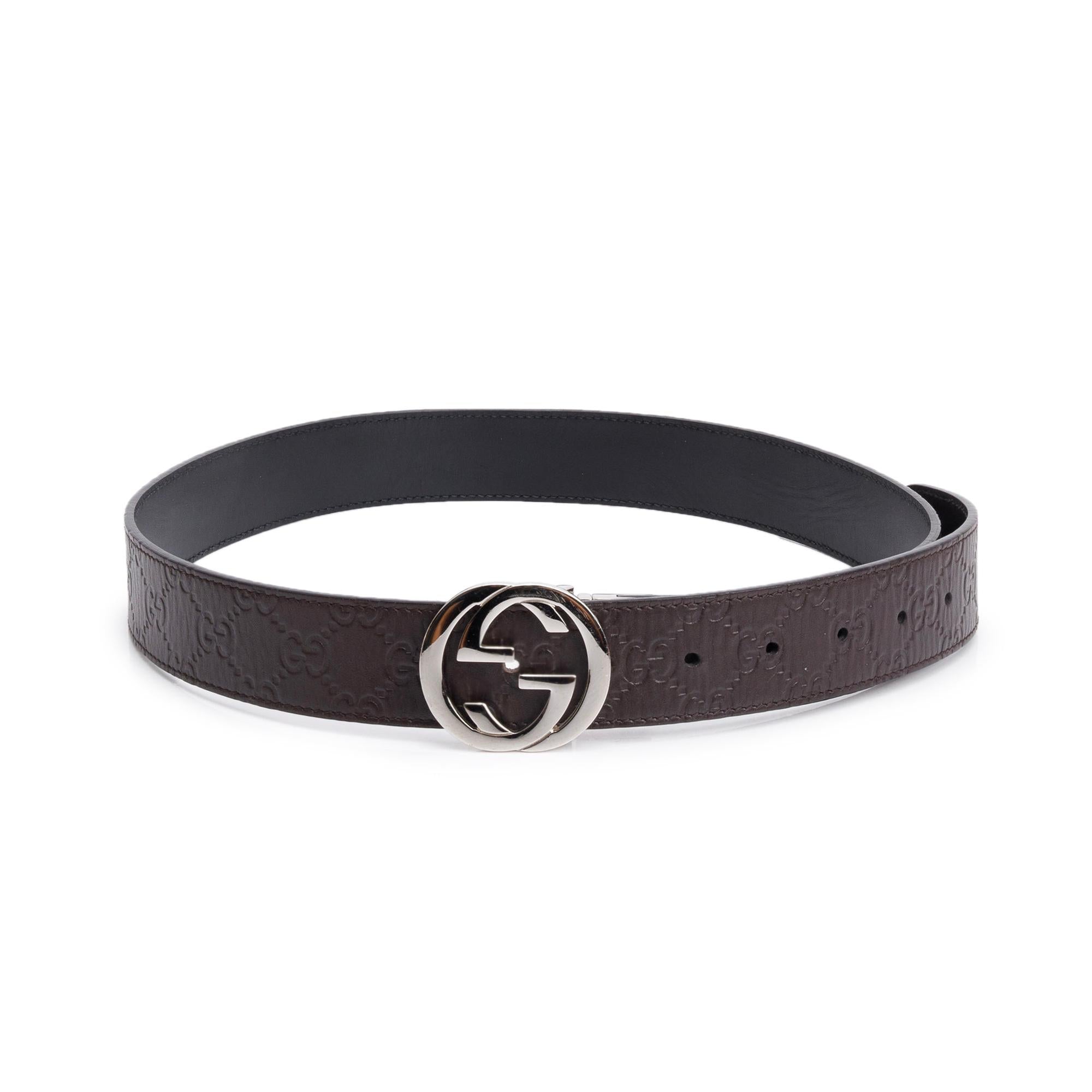 Gucci Black/Brown Signature Leather Interlocking G Reversible Belt 90 36