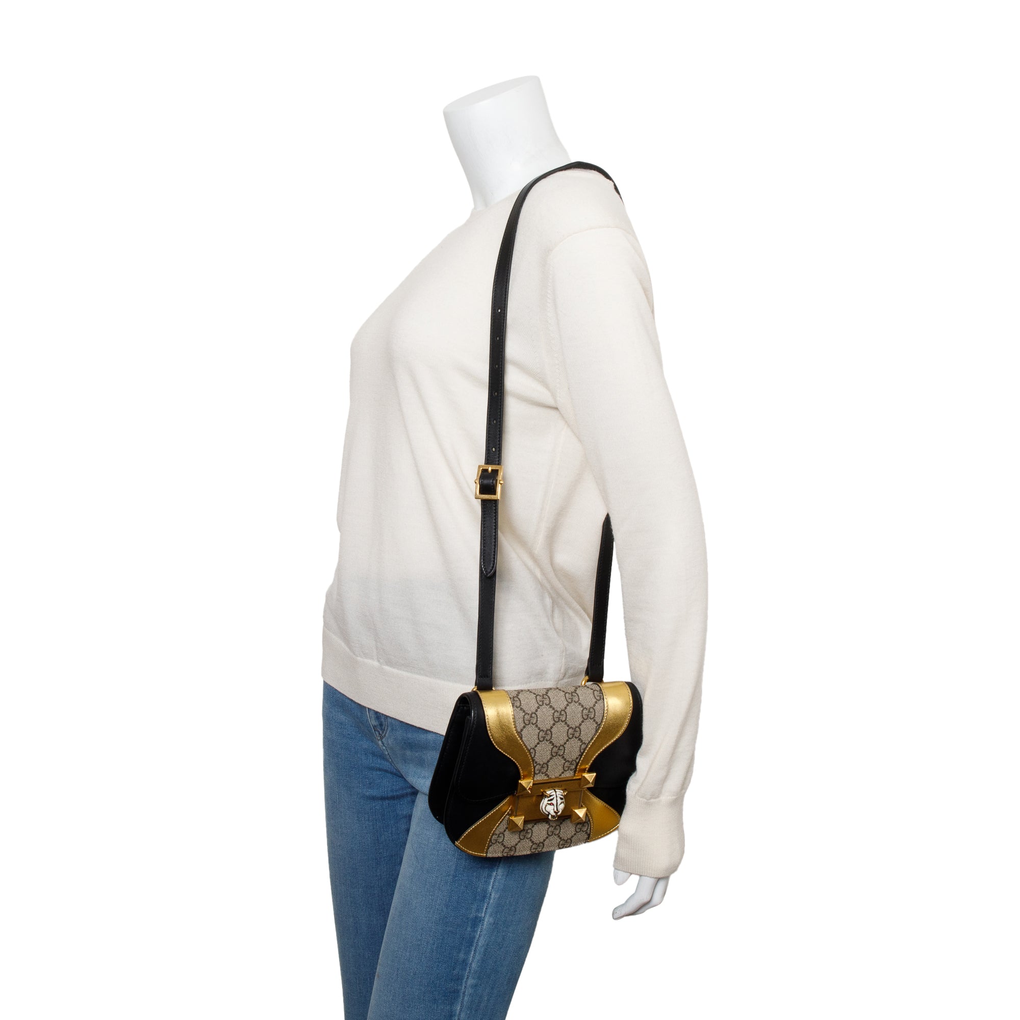 Gucci Black/Gold Calfskin Leather GG Supreme Osiride Crossbody Bag