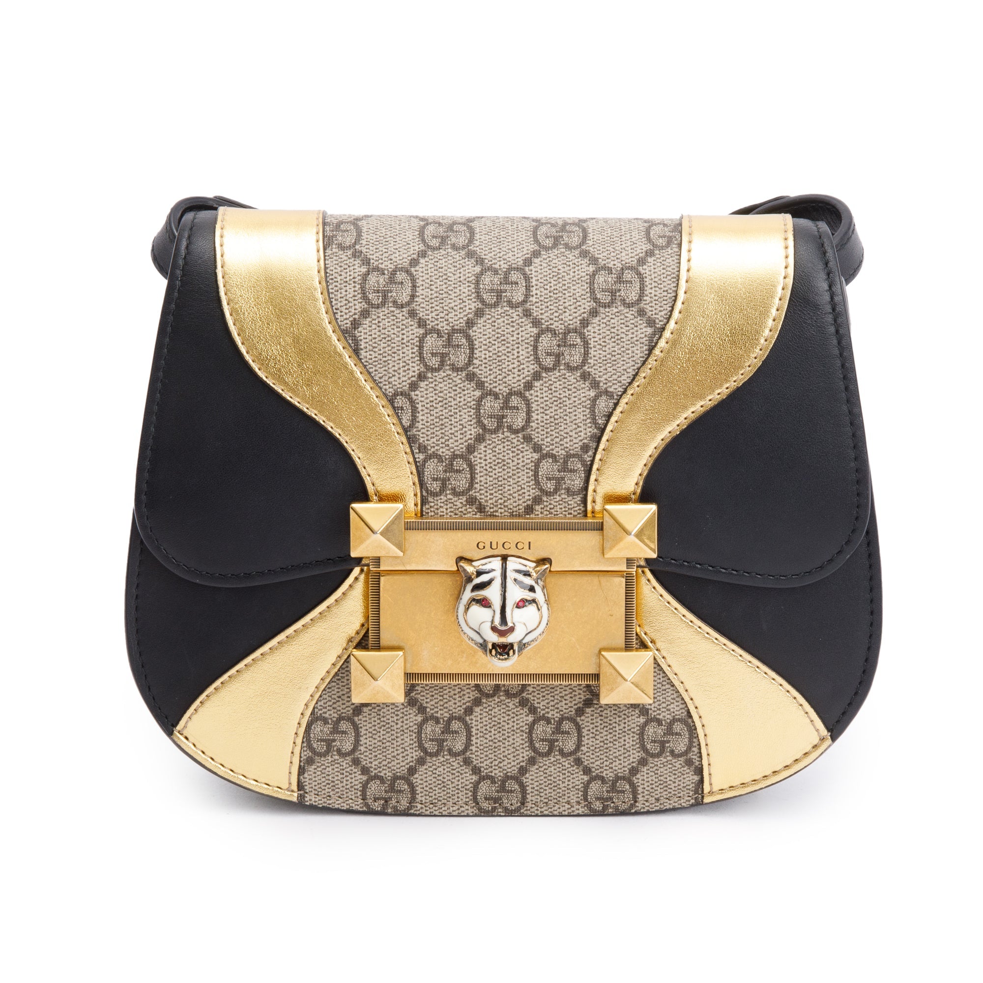 Gucci Black/Gold Calfskin Leather GG Supreme Osiride Crossbody Bag