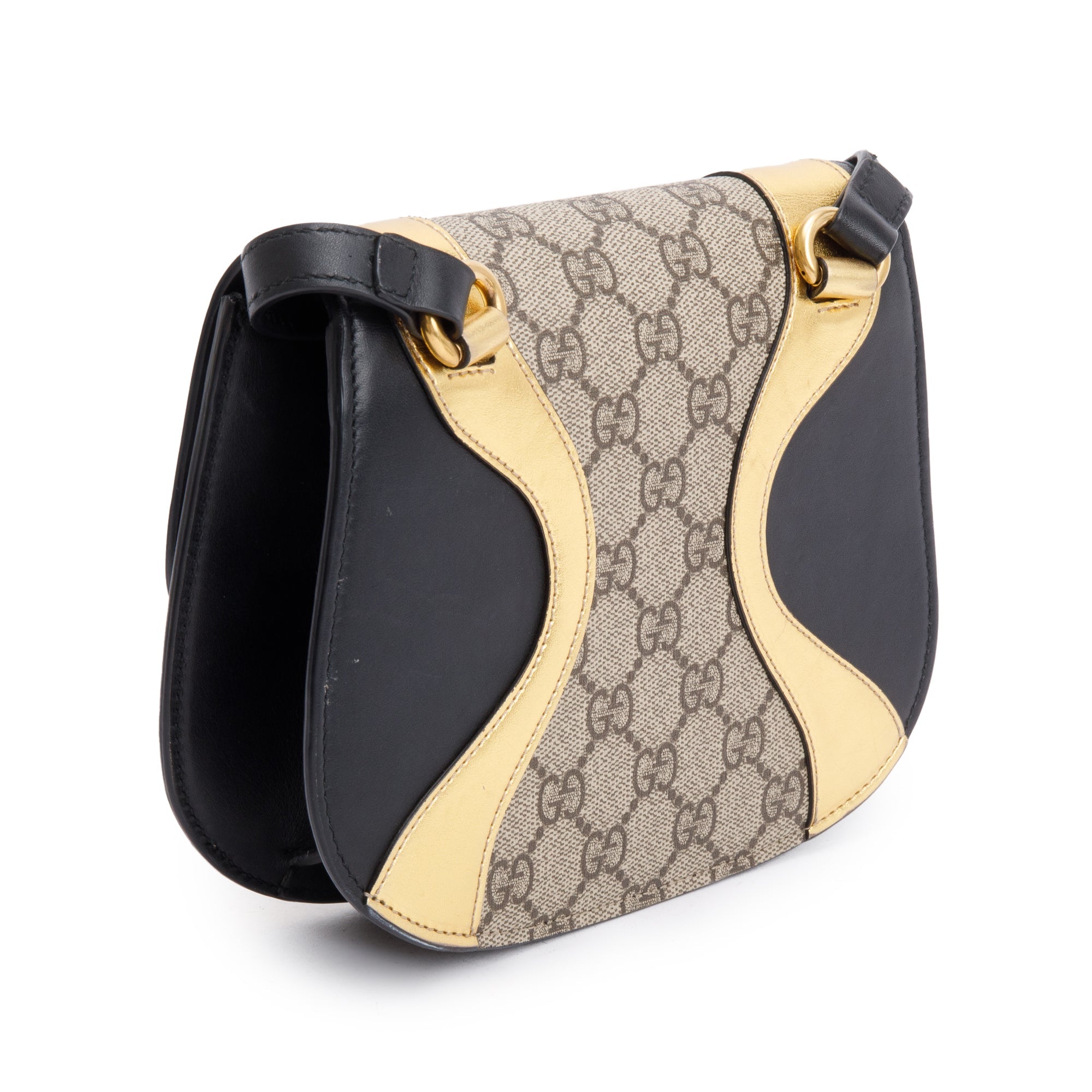Gucci Black/Gold Calfskin Leather GG Supreme Osiride Crossbody Bag