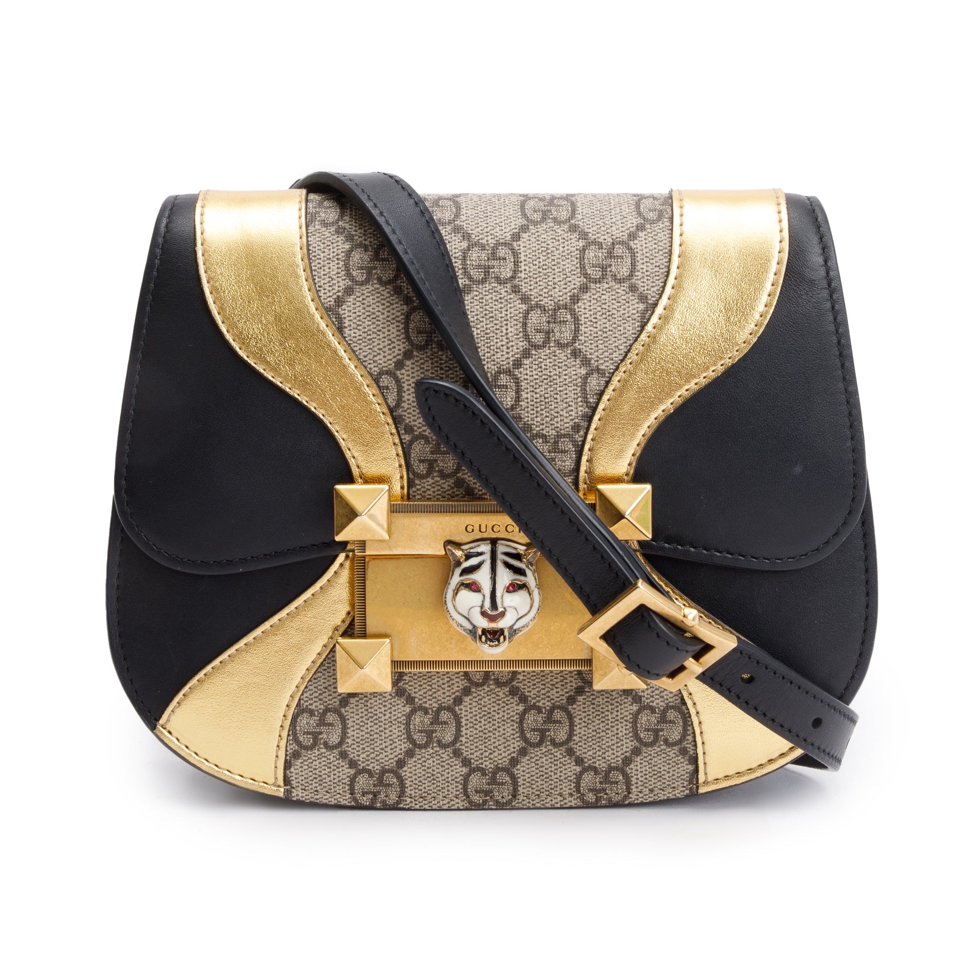Gucci Black/Gold Calfskin Leather GG Supreme Osiride Crossbody Bag
