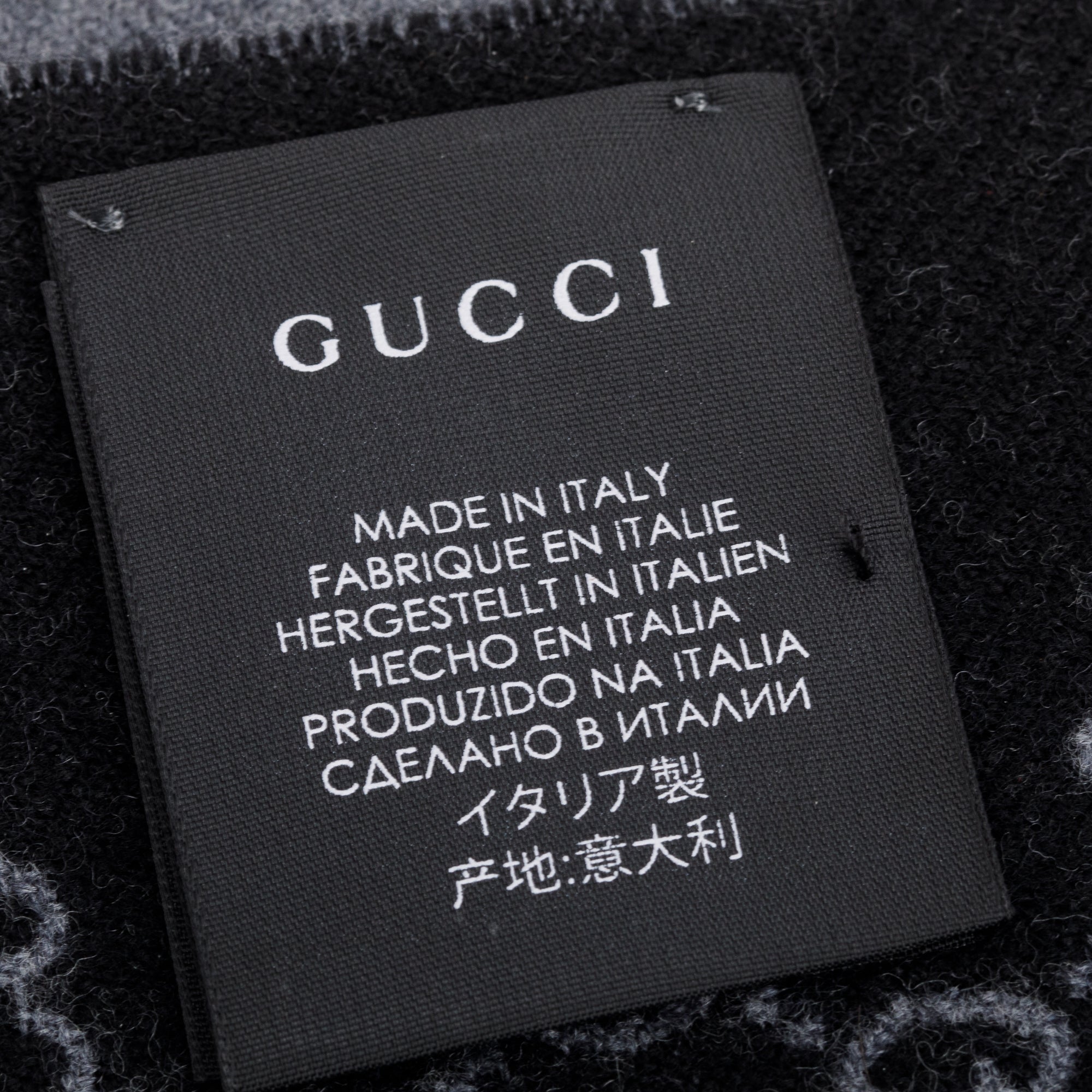 Gucci Black/Grey Double Jacquard GG Wool Scarf w/ Box