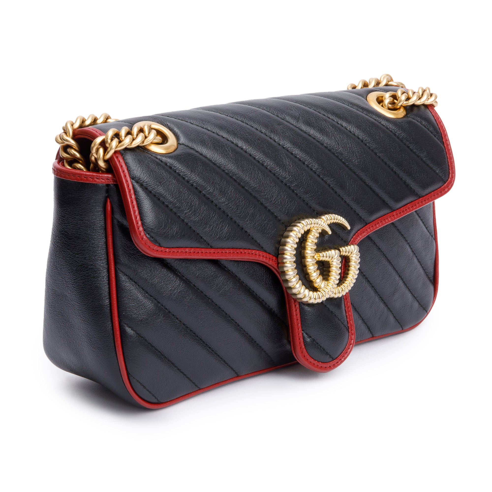 Gucci Black/Red GG Marmont Matelasse Leather Torchon Small Shoulder Bag