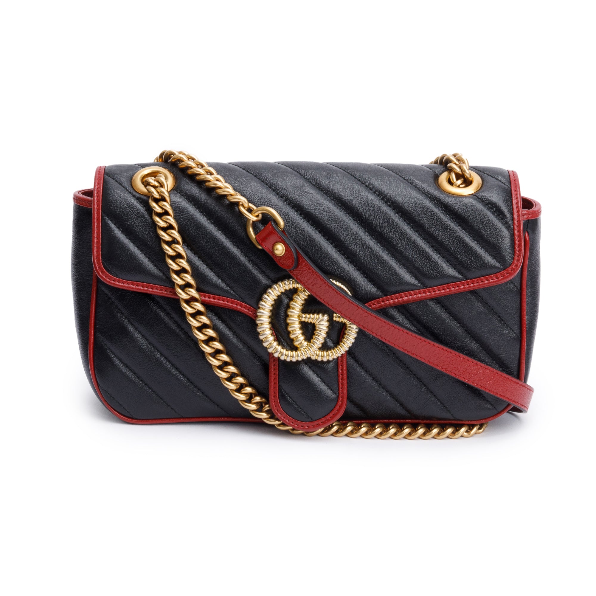 Gucci Black/Red GG Marmont Matelasse Leather Torchon Small Shoulder Bag
