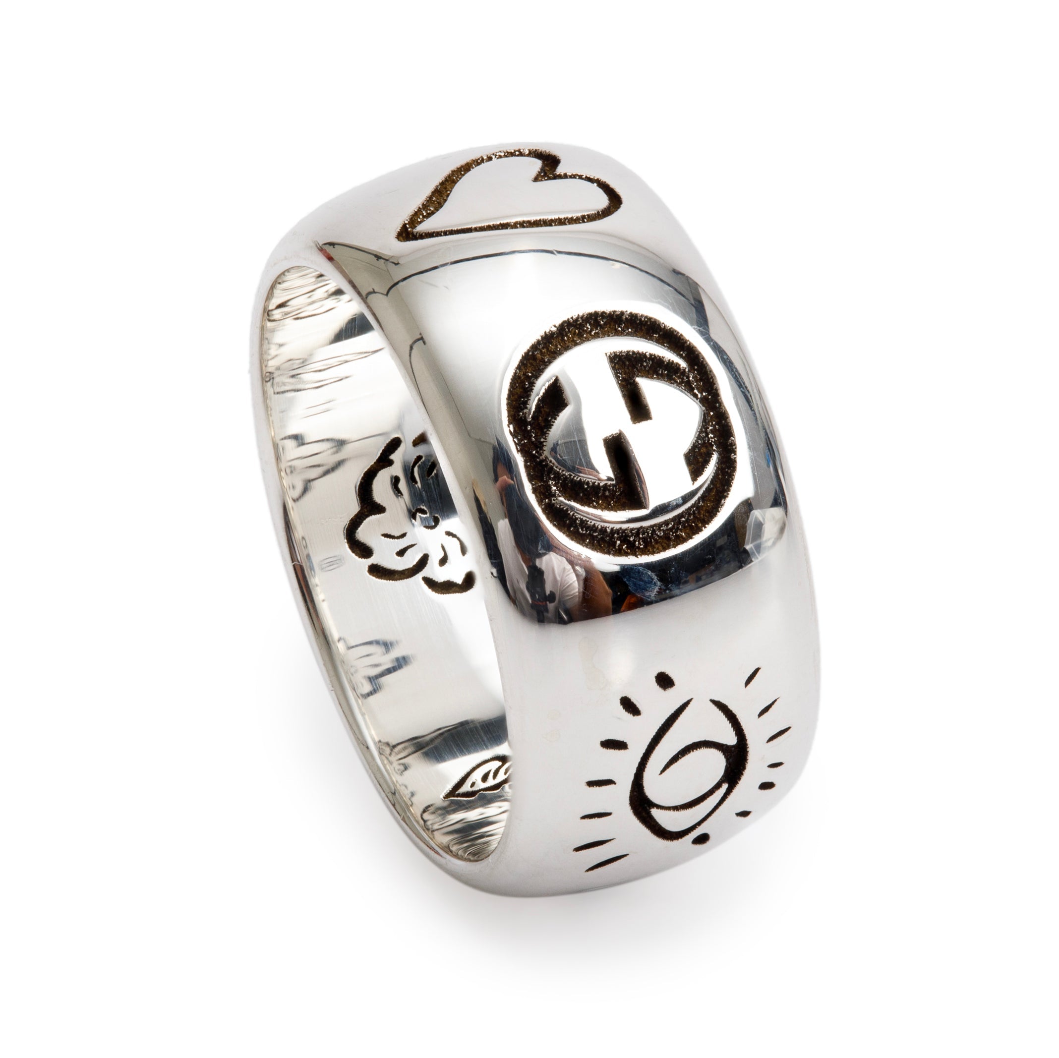 Gucci "Blind for Love" 9MM Wide Band Ring, Size 11 5.25