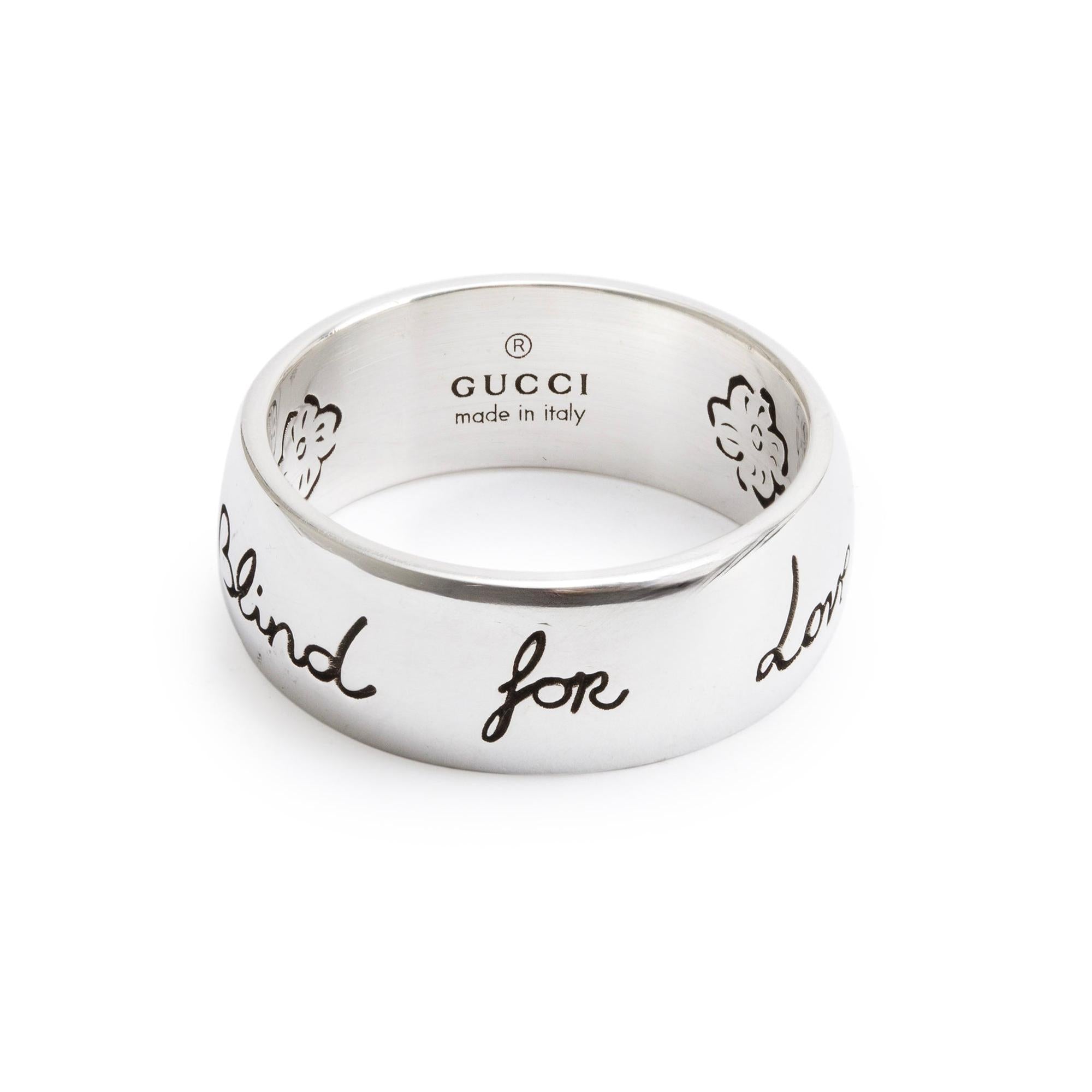 Gucci "Blind for Love" 9MM Wide Band Ring, Size 25 11