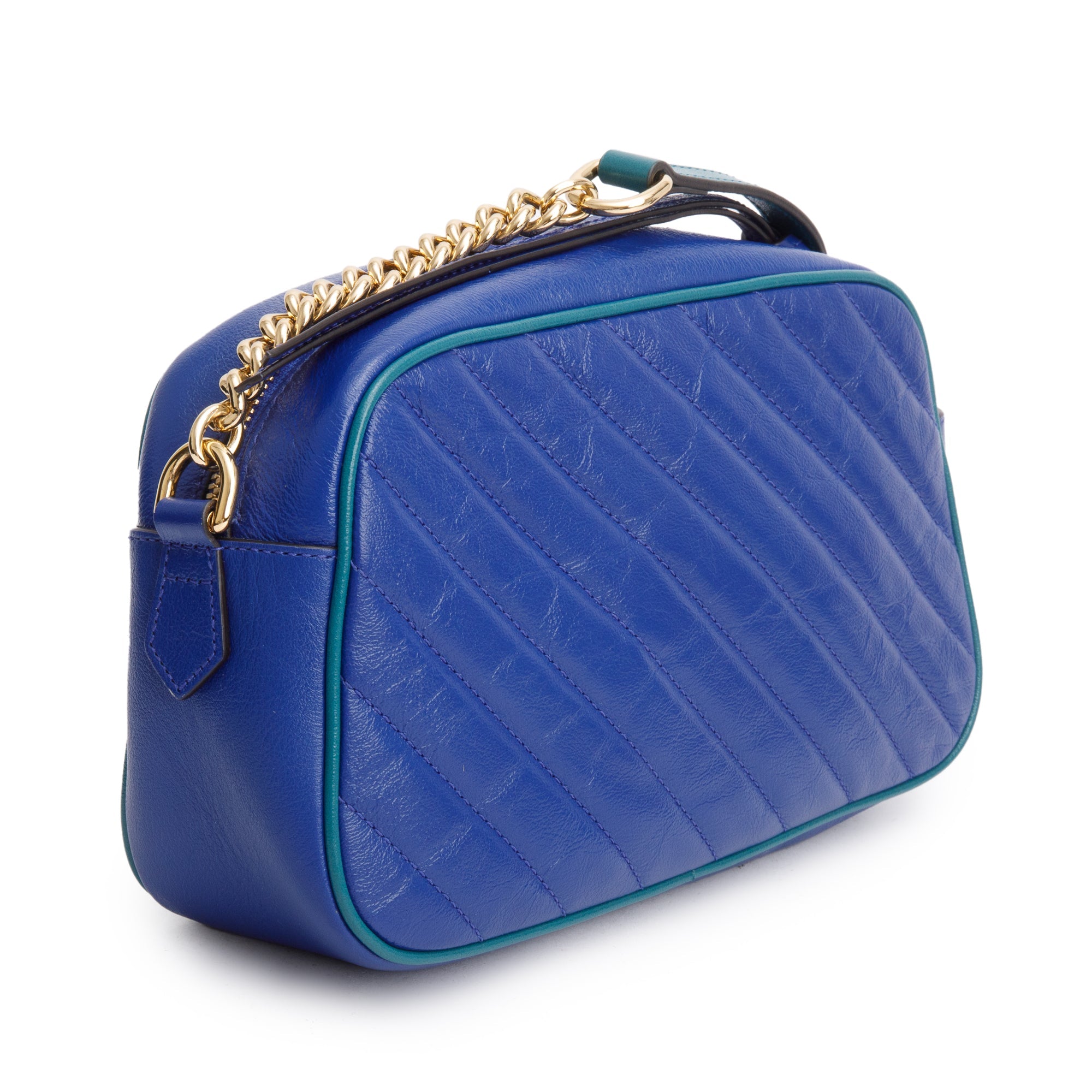 Gucci Blue Diagonal Torchon GG Marmont Small Chain Shoulder Bag