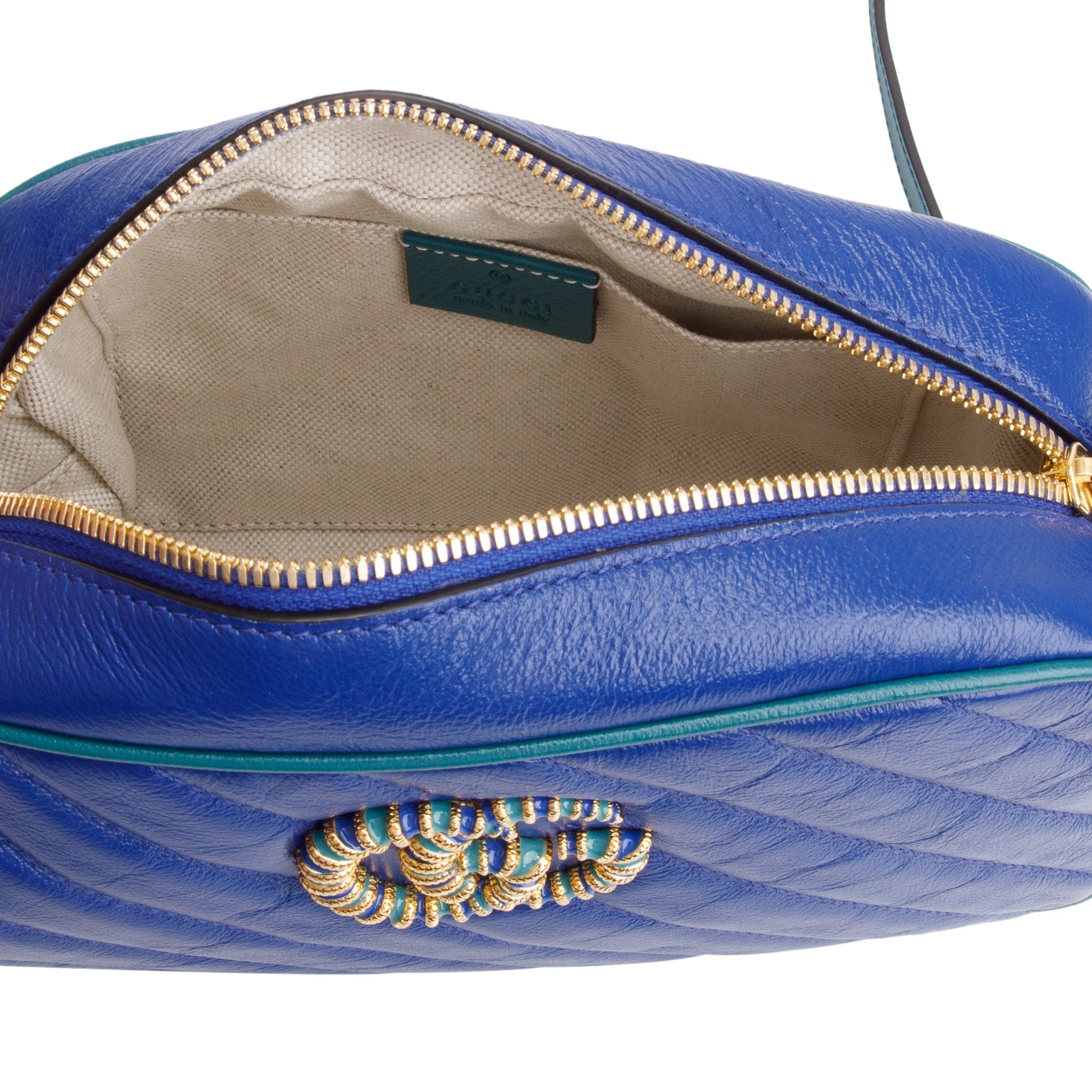 Gucci Blue Diagonal Torchon GG Marmont Small Chain Shoulder Bag