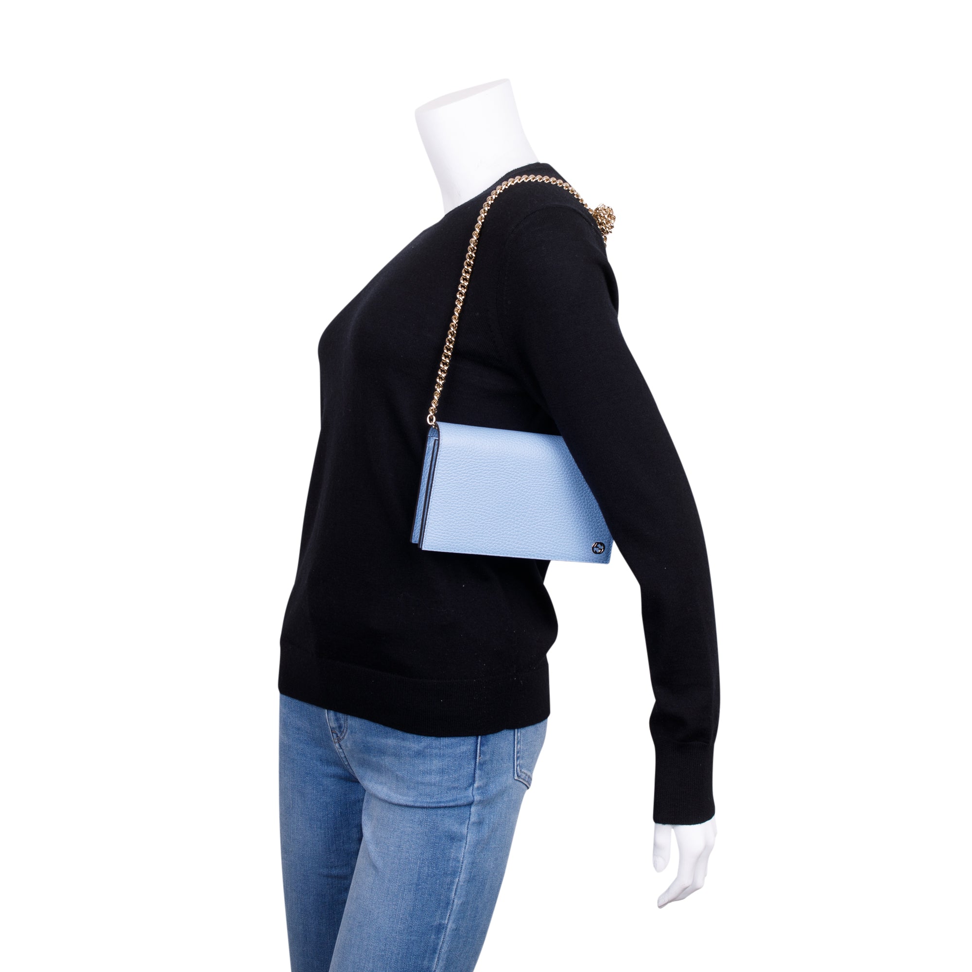 Gucci Blue Dollar Calfskin Leather Medium Betty Chain Wallet w/ Box