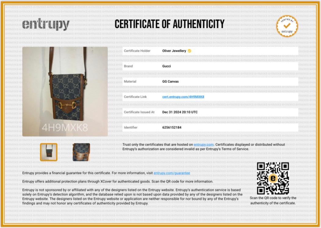 Gucci Blue GG Denim Brown Leather Trim Mini Horsebit 1955 Crossbody Bag w/ Box