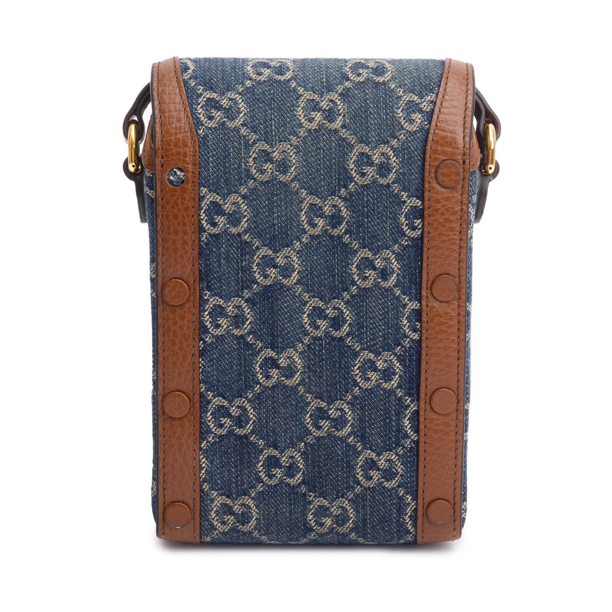 Gucci Blue GG Denim Brown Leather Trim Mini Horsebit 1955 Crossbody Bag w/ Box