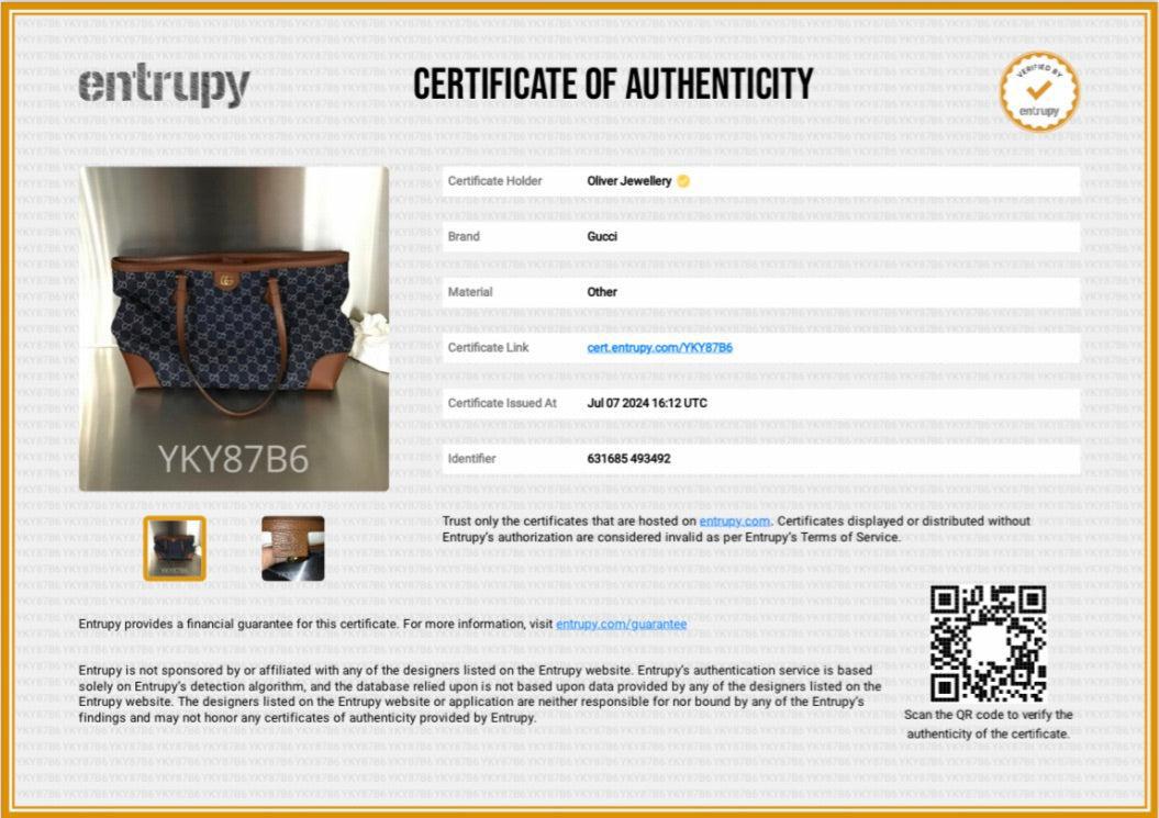 Gucci Blue GG Denim Brown Leather Trim Ophidia GG Medium Tote