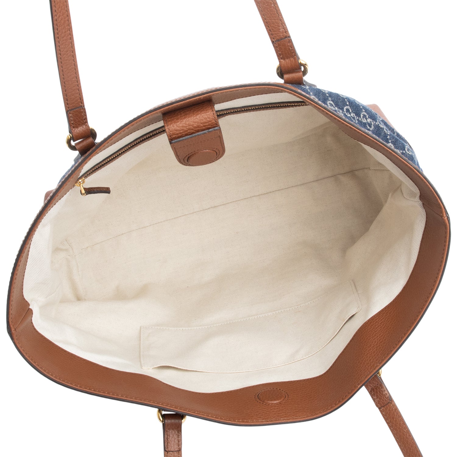 Gucci Blue GG Denim Brown Leather Trim Ophidia GG Medium Tote