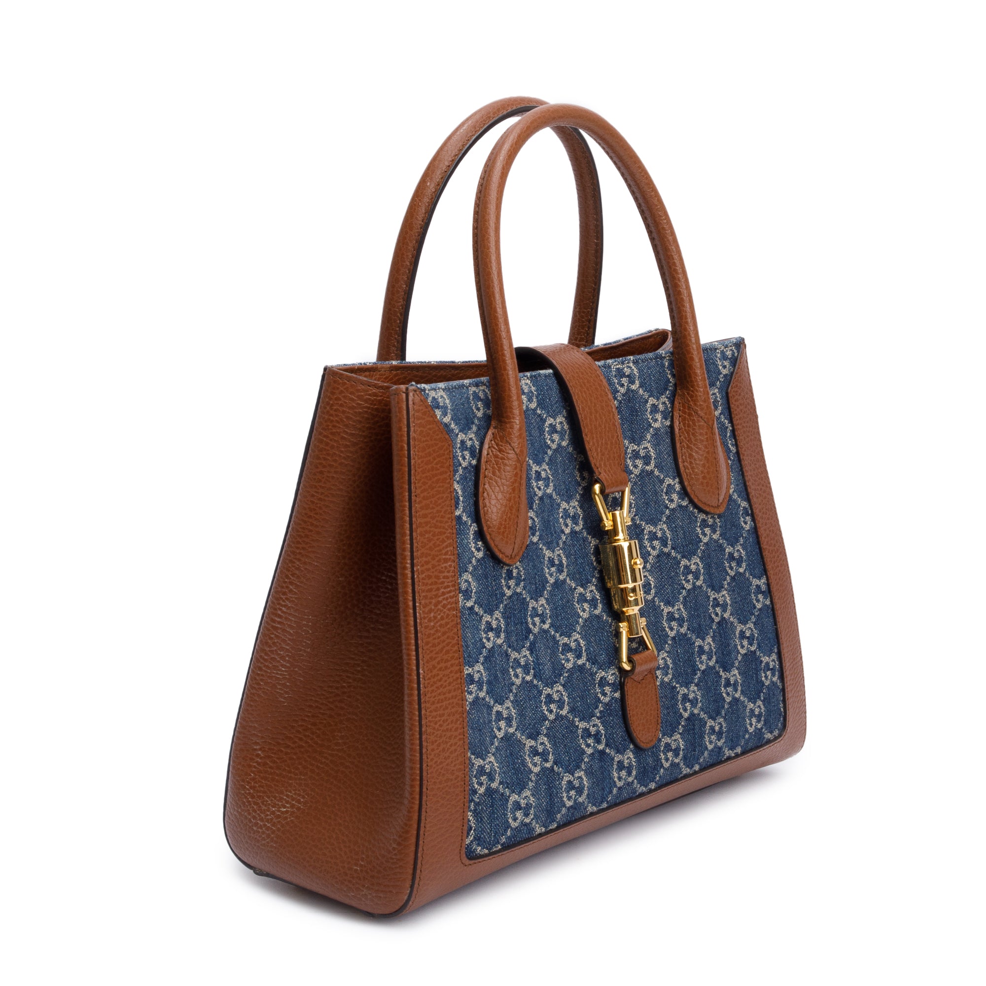 Gucci Blue GG Denim Medium Jackie 1961 Top Handle Tote Bag w/ Strap