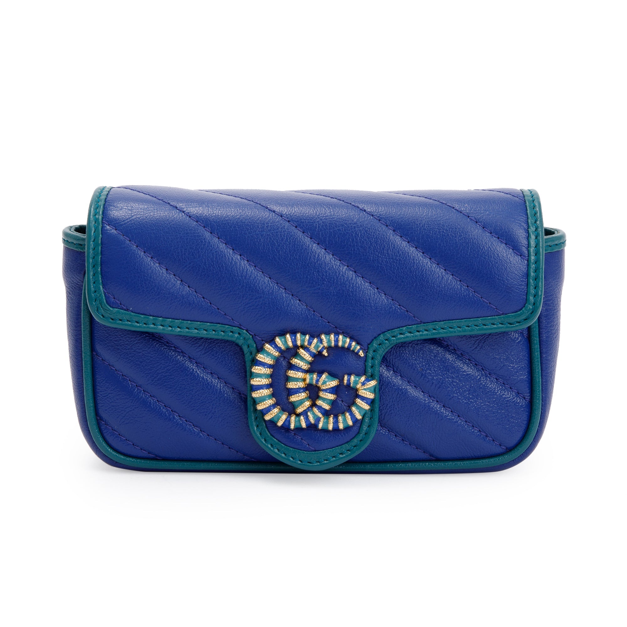Gucci Blue & Green Calfskin Leather GG Marmont Torchon Super Mini Bag