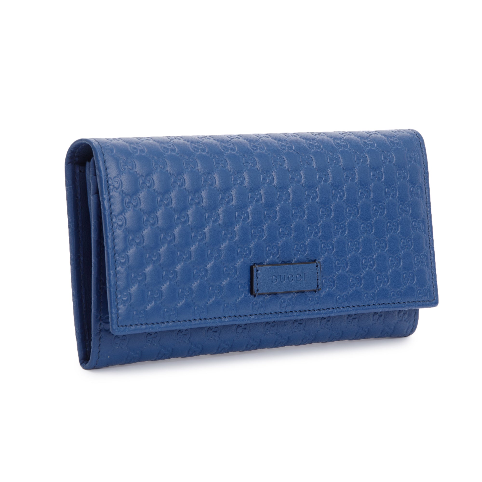 Gucci Blue Microguccissima Leather Continental Flap Wallet w/ Box