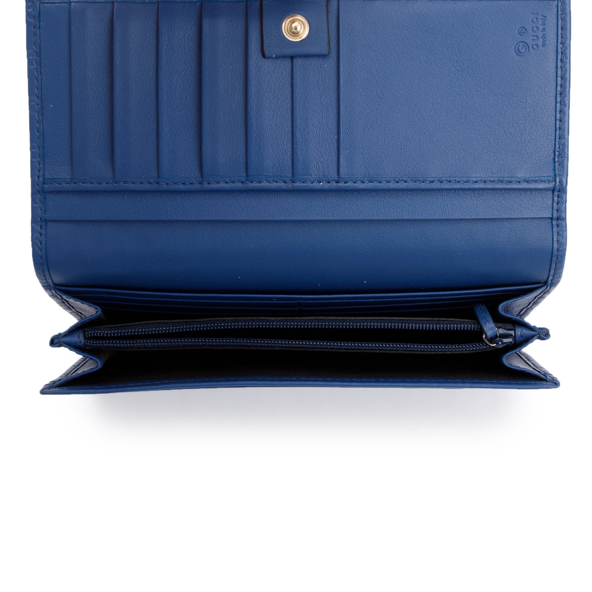 Gucci Blue Microguccissima Leather Continental Flap Wallet w/ Box