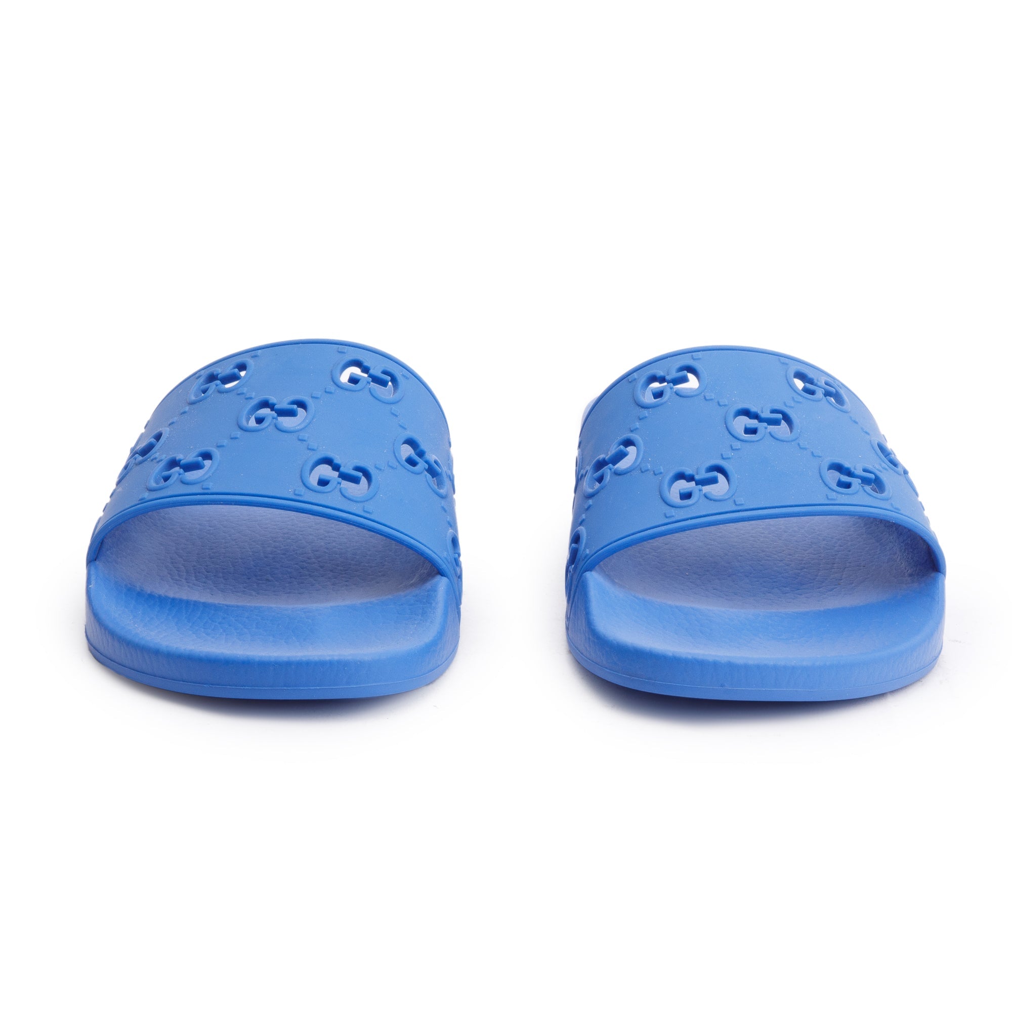 Gucci Blue Rubber GG Cutout Accent Slides, Size 11 w/ Box