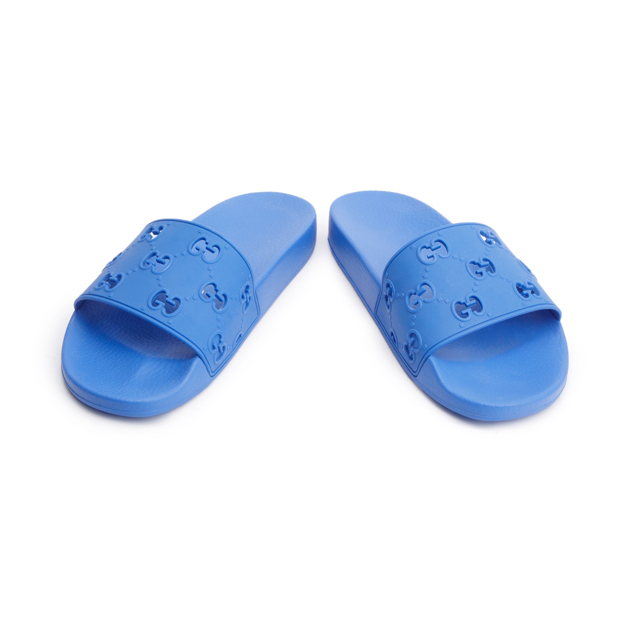 Gucci Blue Rubber GG Cutout Accent Slides, Size 11 w/ Box