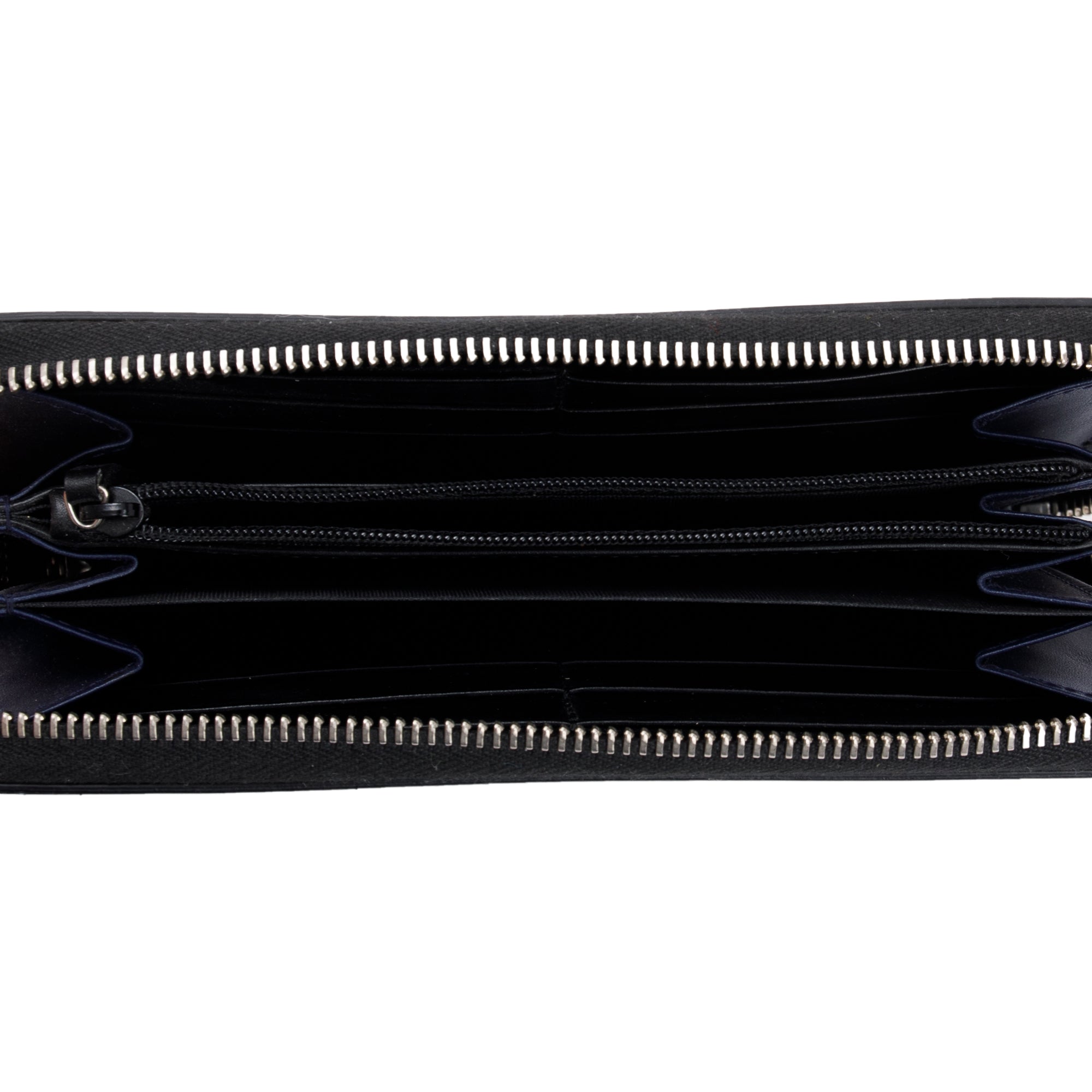 Gucci Blue Signature & Black Calfskin Leather Continental Zip Wallet