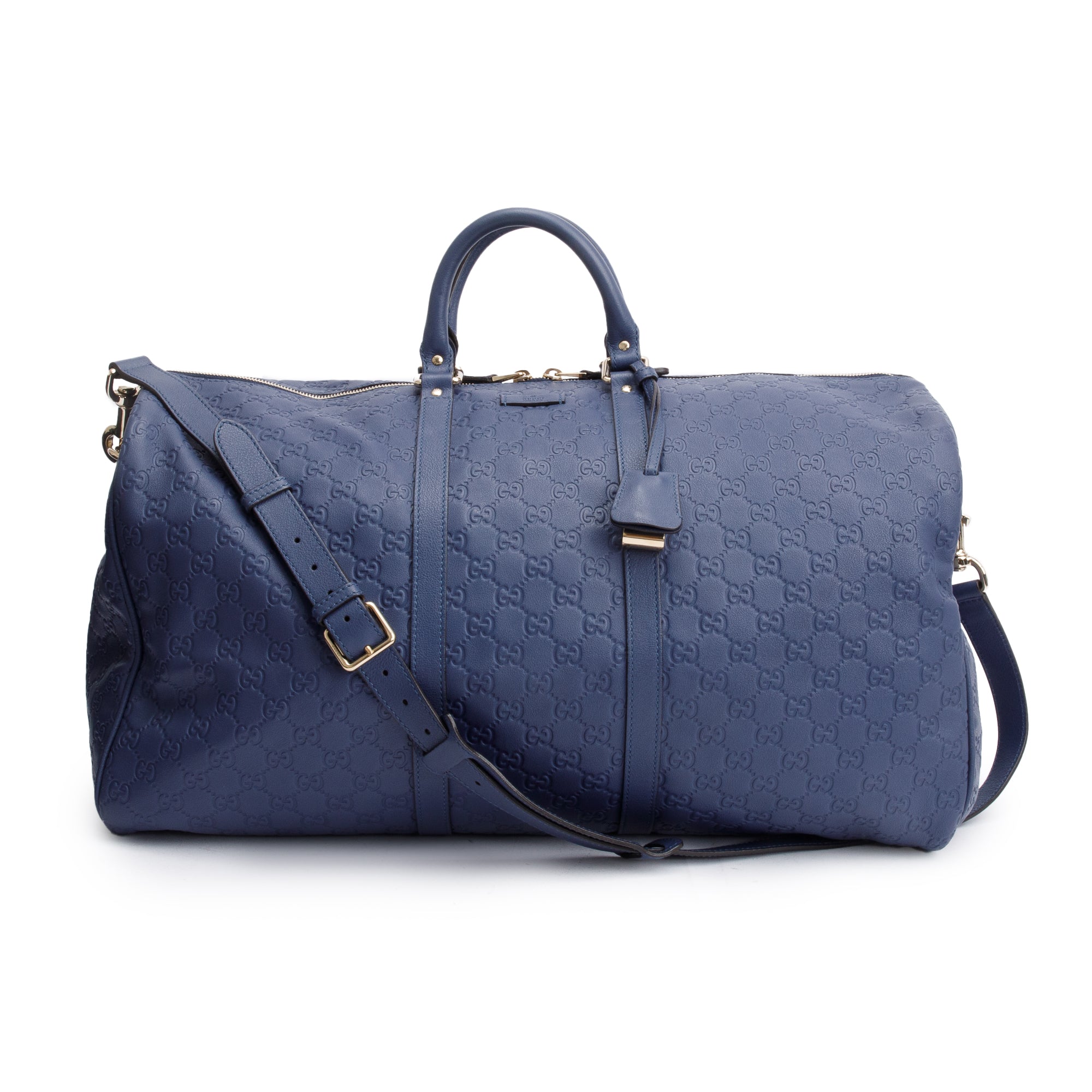 Gucci Blue Signature Leather Carry-On Duffle Bag w/ Strap