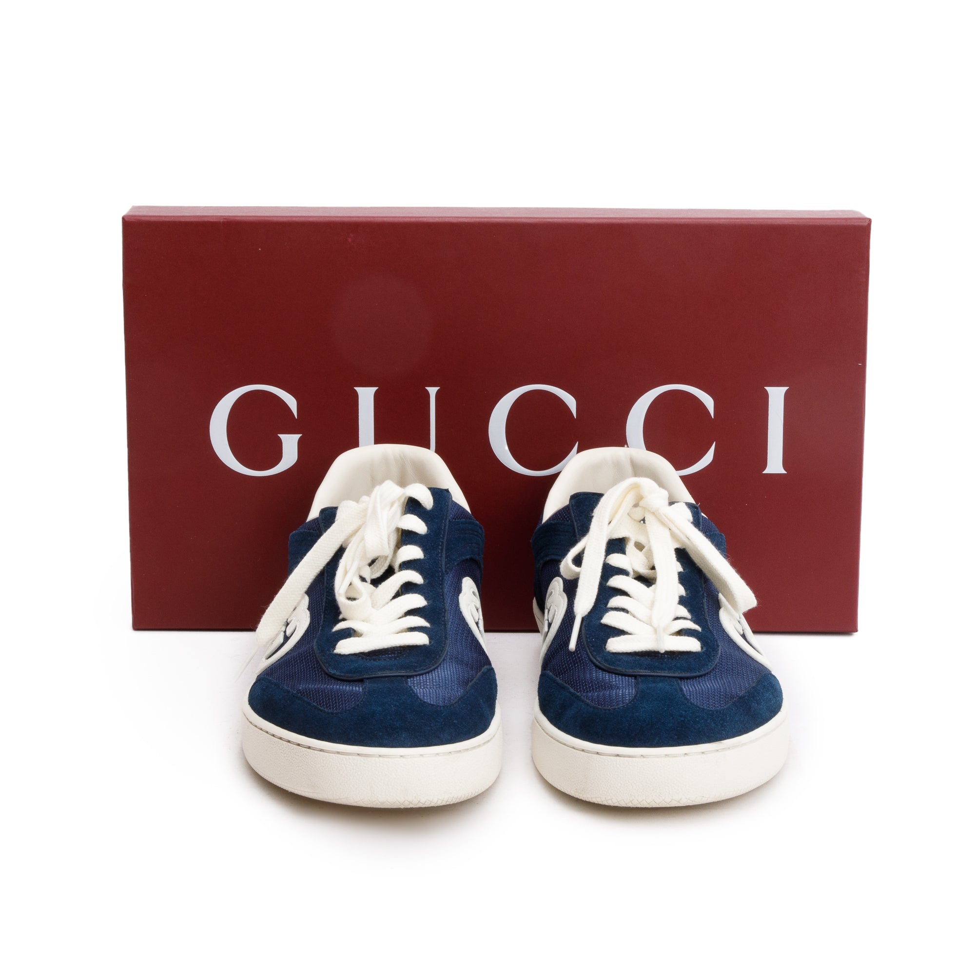 Gucci Blue Suede Canvas Men's Sneakers with Interlocking G, Size 10.5 w/ Box