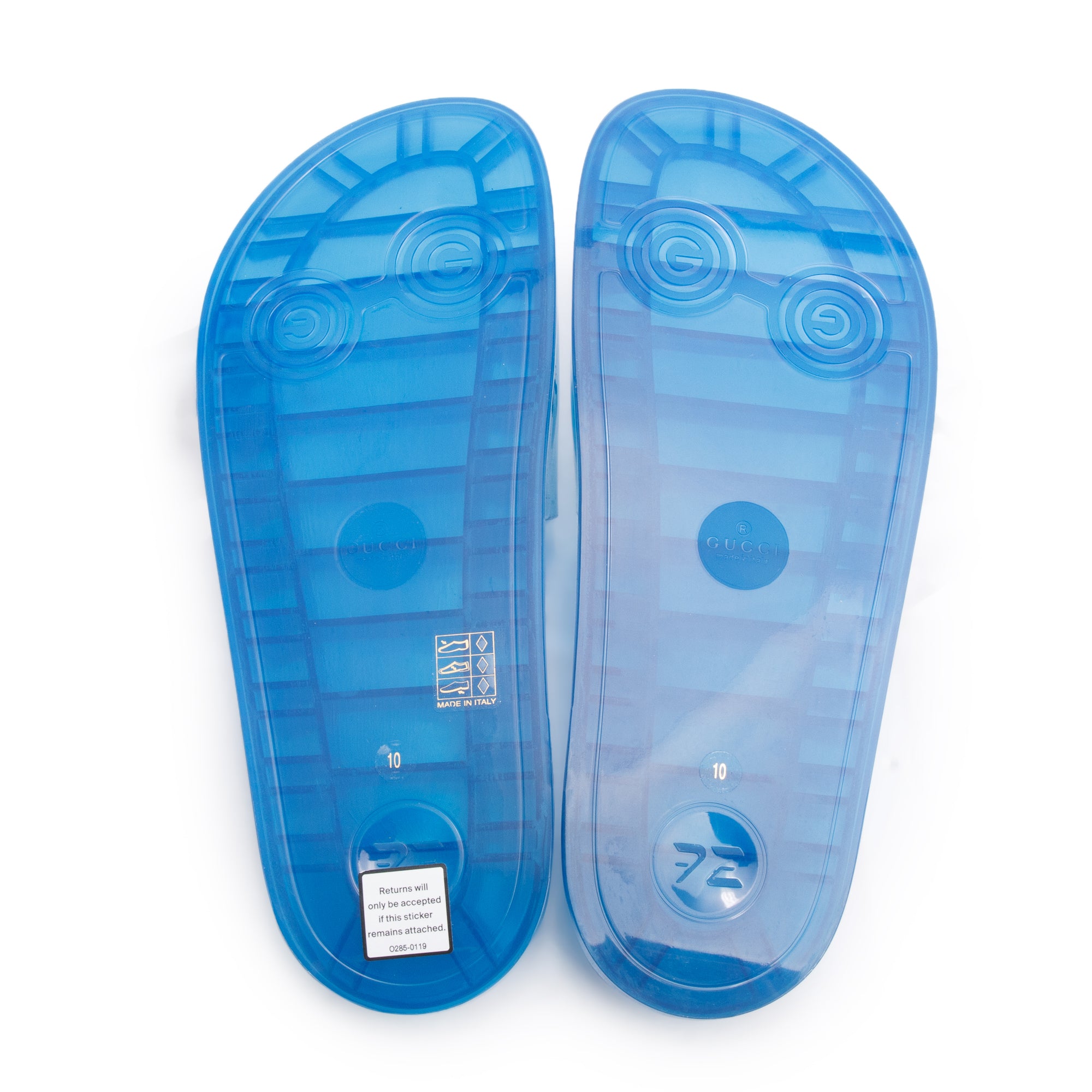 Gucci Blue Transparent Rubber Logo Slides, Size 10 w/ Box