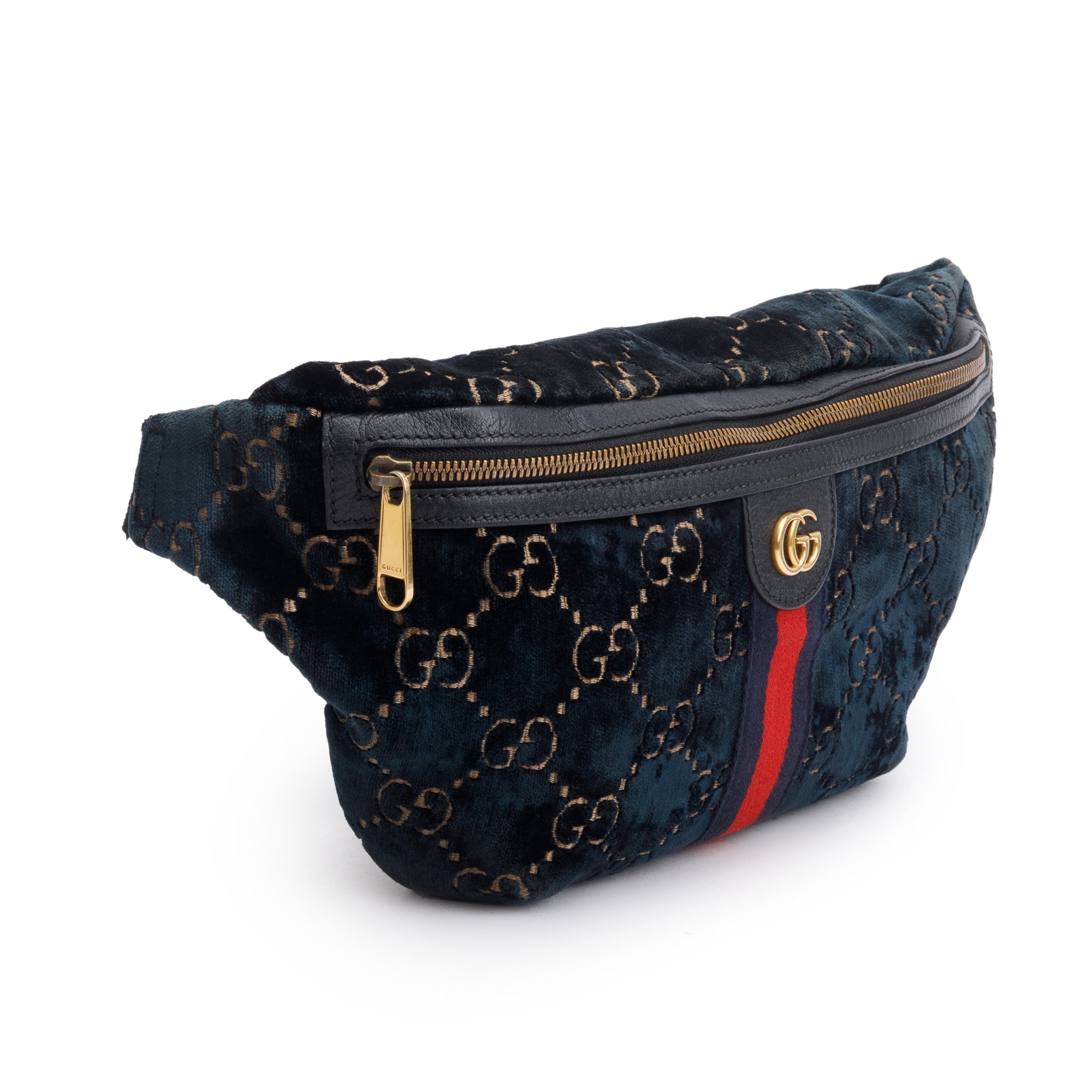 Gucci Blue Velvet GG Monogram Ophidia Web Belt Bag