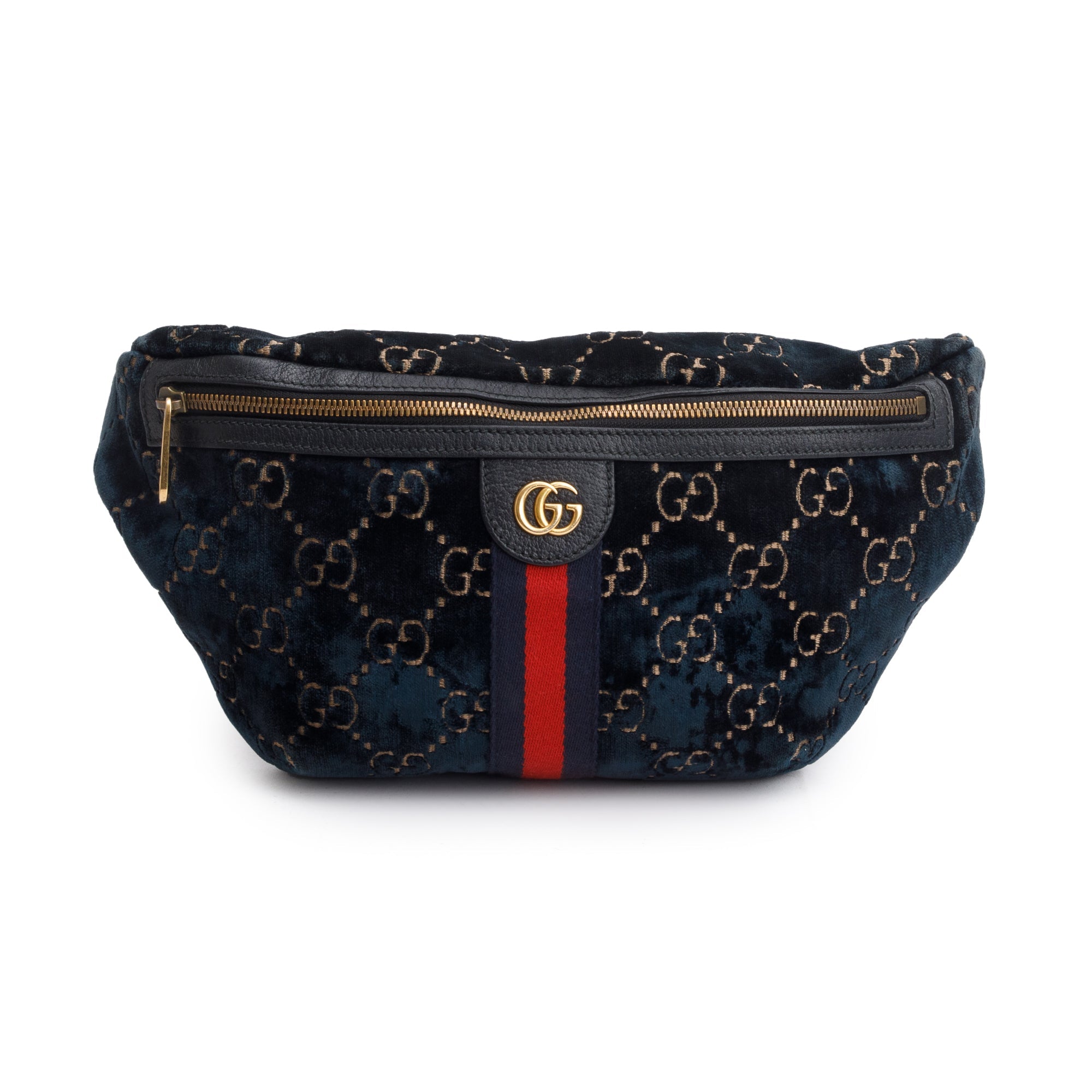 Gucci Blue Velvet GG Monogram Ophidia Web Belt Bag