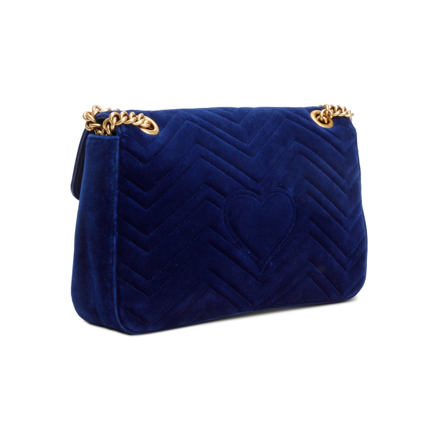 Gucci Blue Velvet Matelasse GG Marmont Medium Shoulder Bag