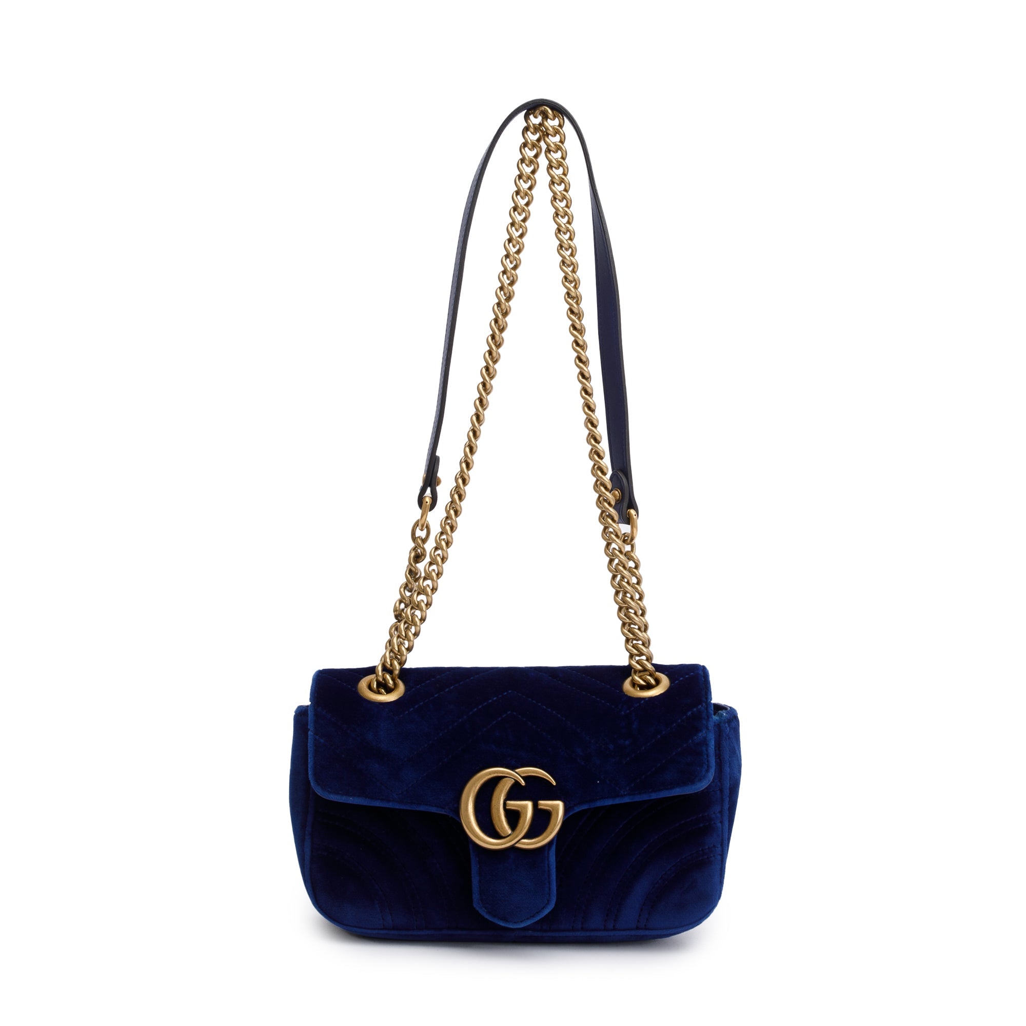 Gucci Blue Velvet Matelasse GG Marmont Mini Shoulder Bag