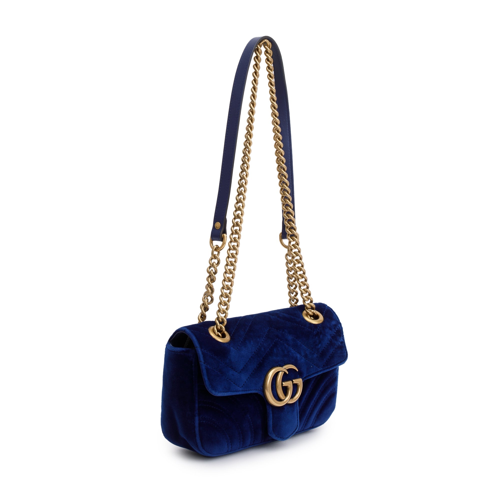 Gucci Blue Velvet Matelasse GG Marmont Mini Shoulder Bag