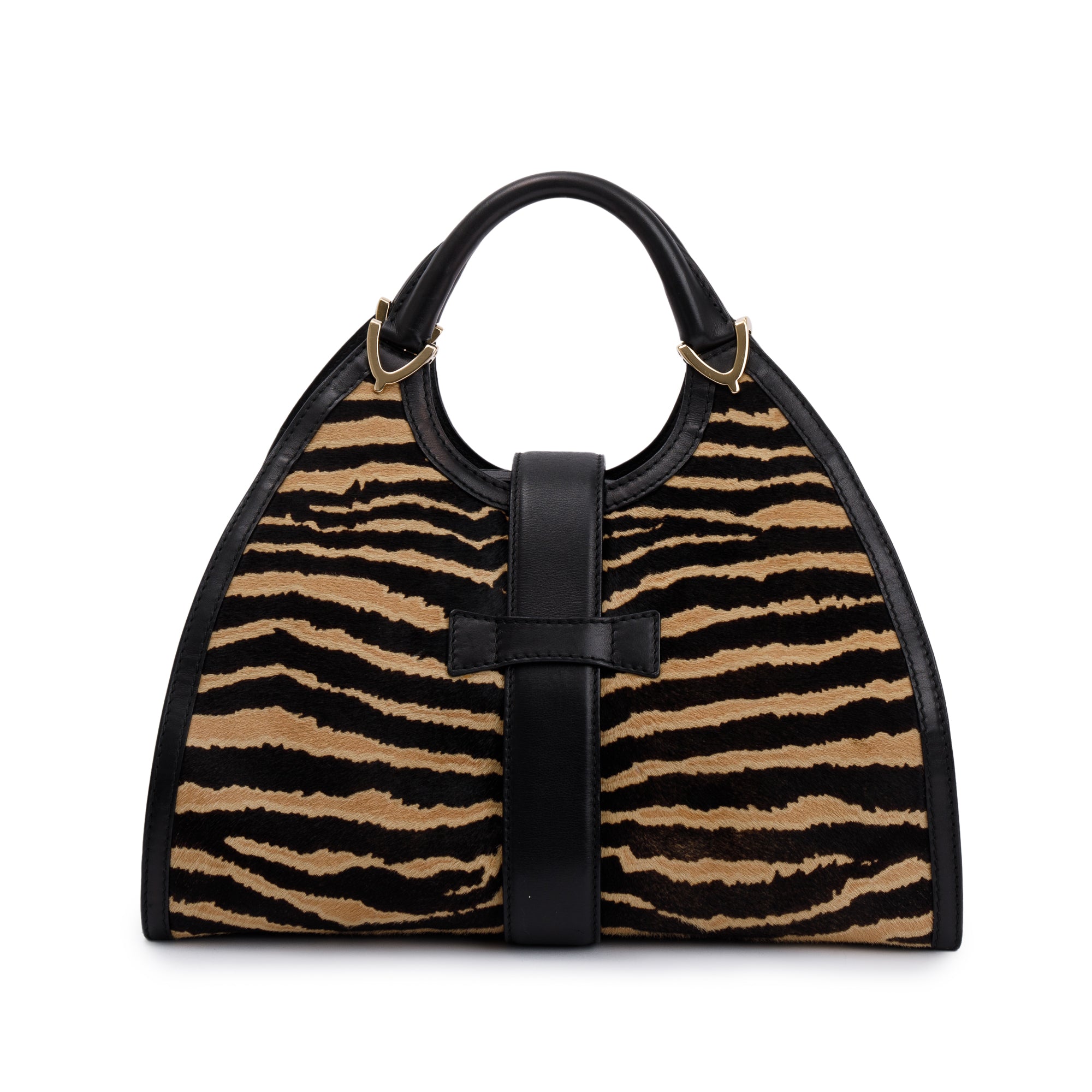 Gucci Brown Calf Hair Large Stirrup Top Handle