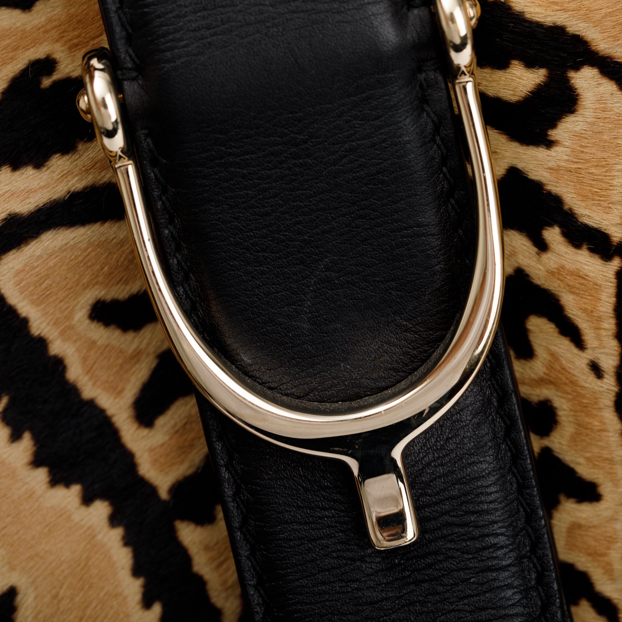 Gucci Brown Calf Hair Large Stirrup Top Handle