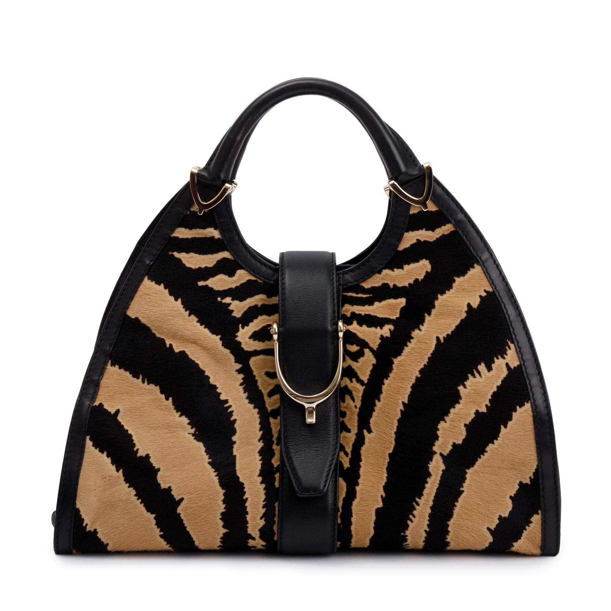 Gucci Brown Calf Hair Large Stirrup Top Handle