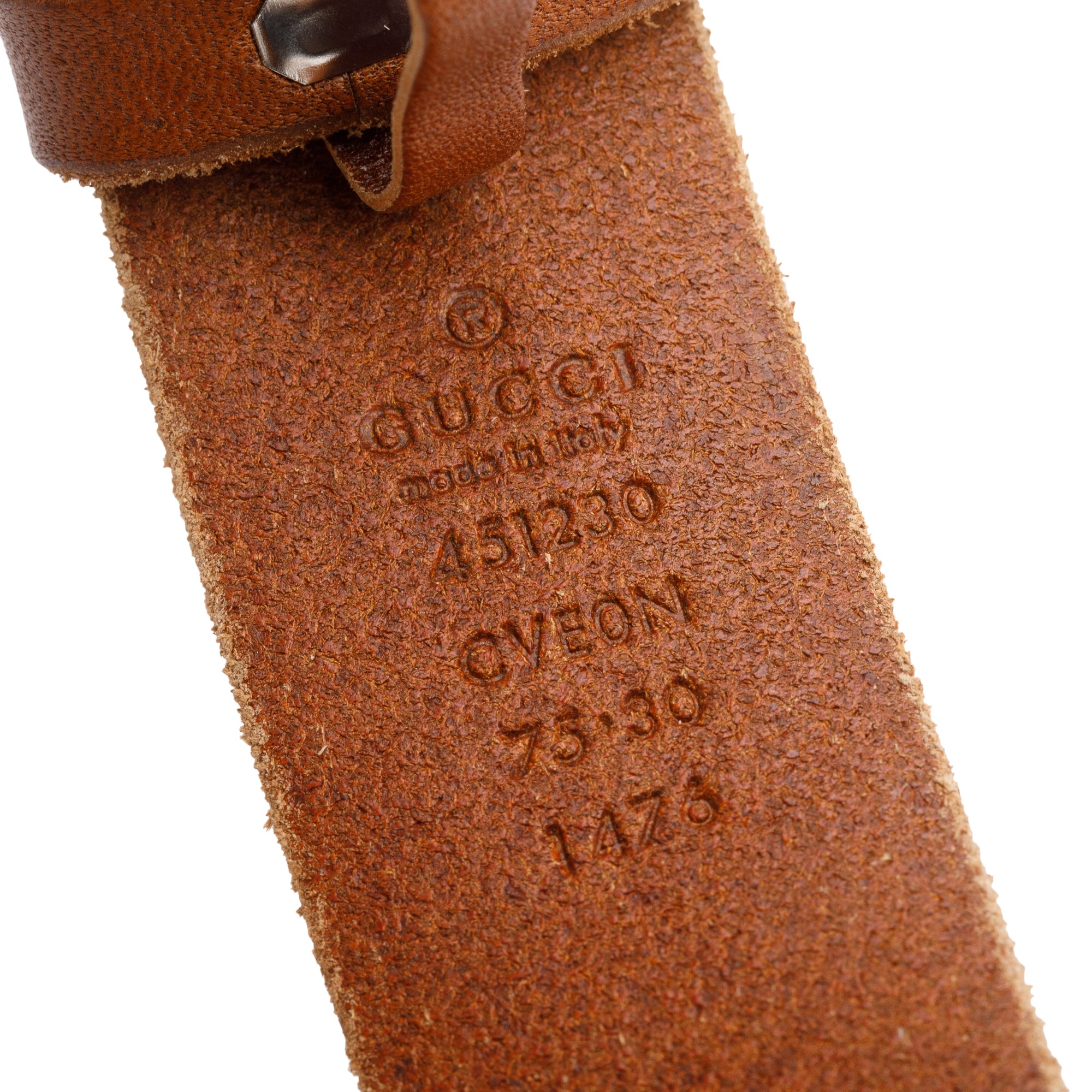 Gucci Brown Calfskin Leather Feline Buckle Belt, 75 30