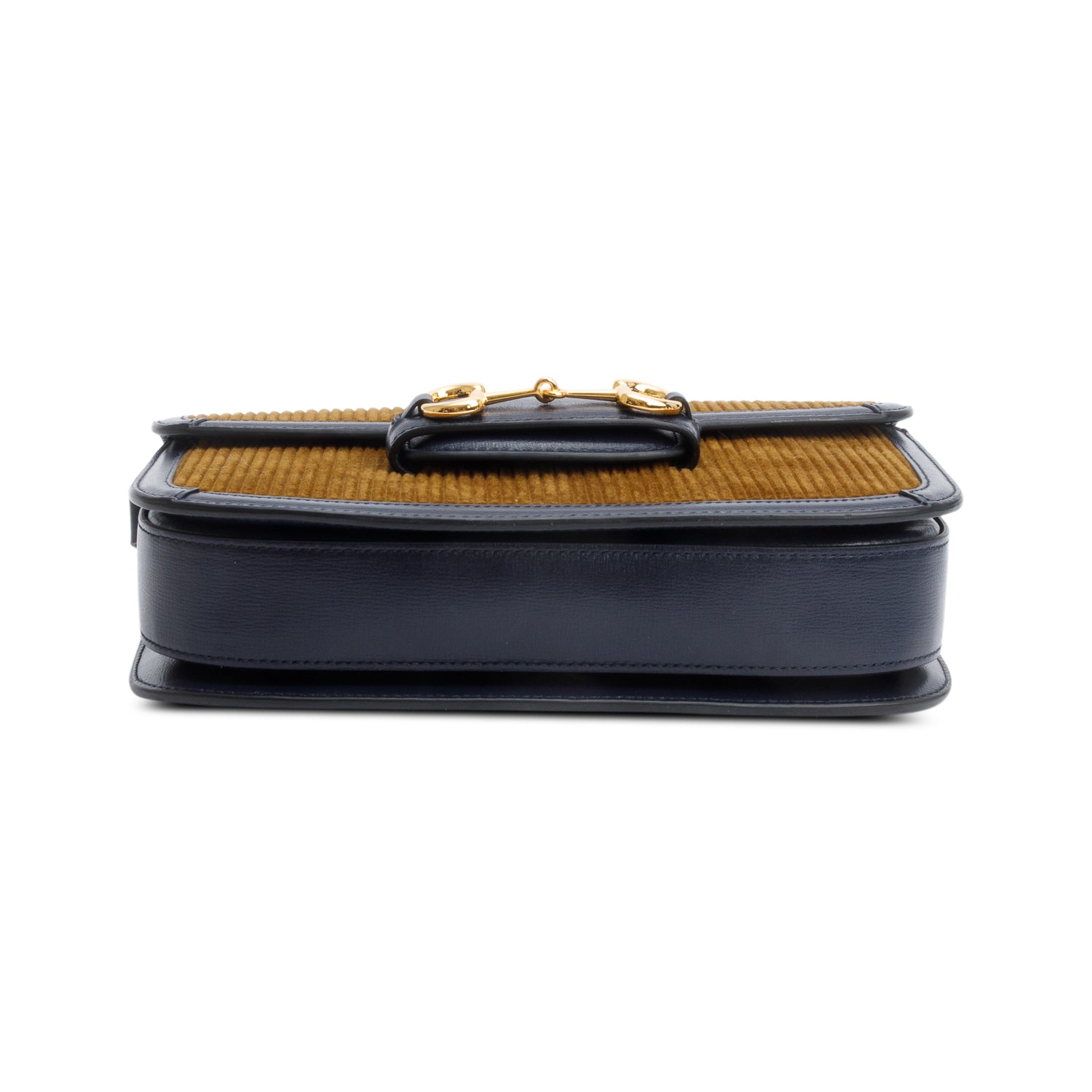 Gucci Brown Corduroy Blue Leather Trim Horsebit 1955 Small Shoulder Bag