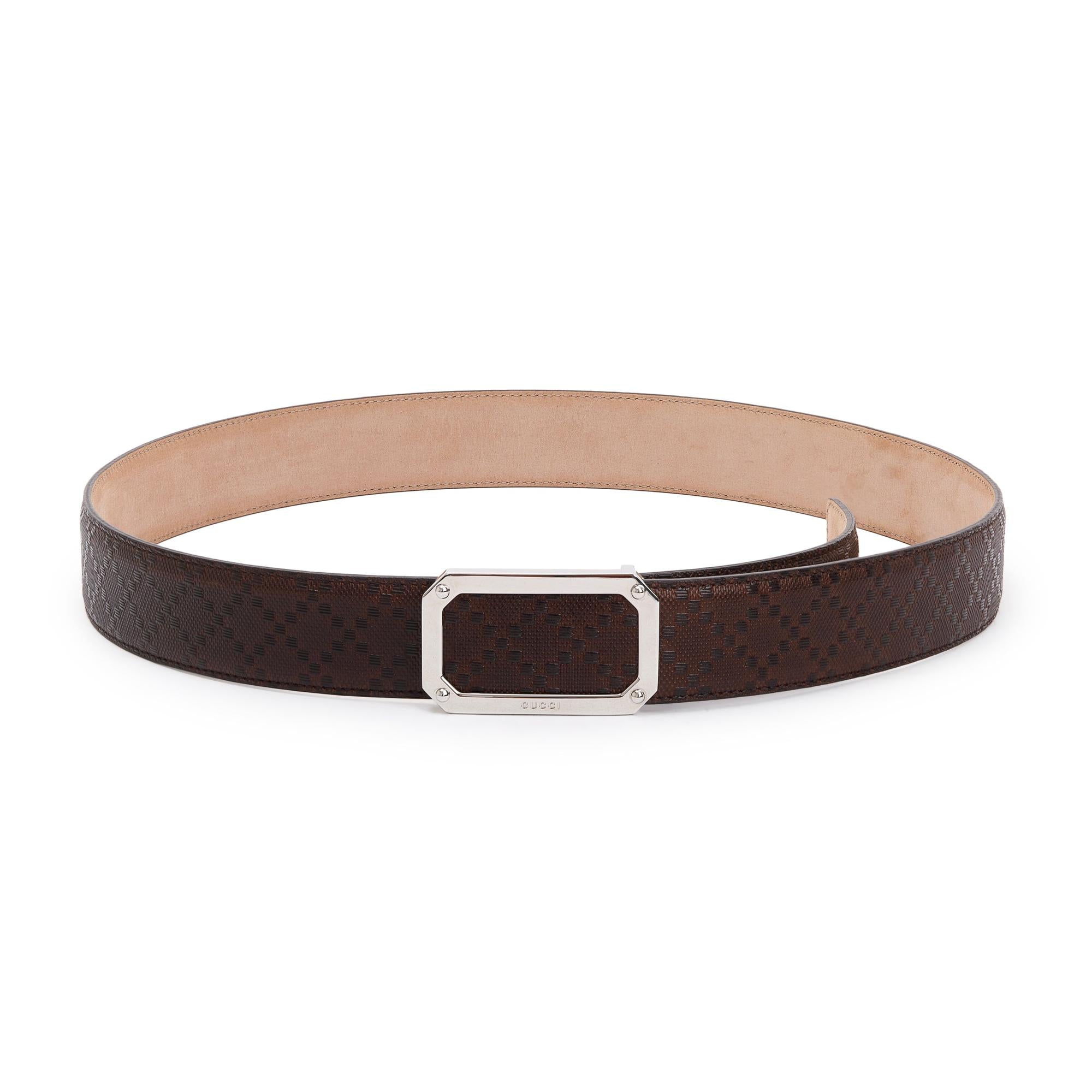 Gucci Brown Diamantissima Leather Belt with Rectangular Buckle, Size 95 38