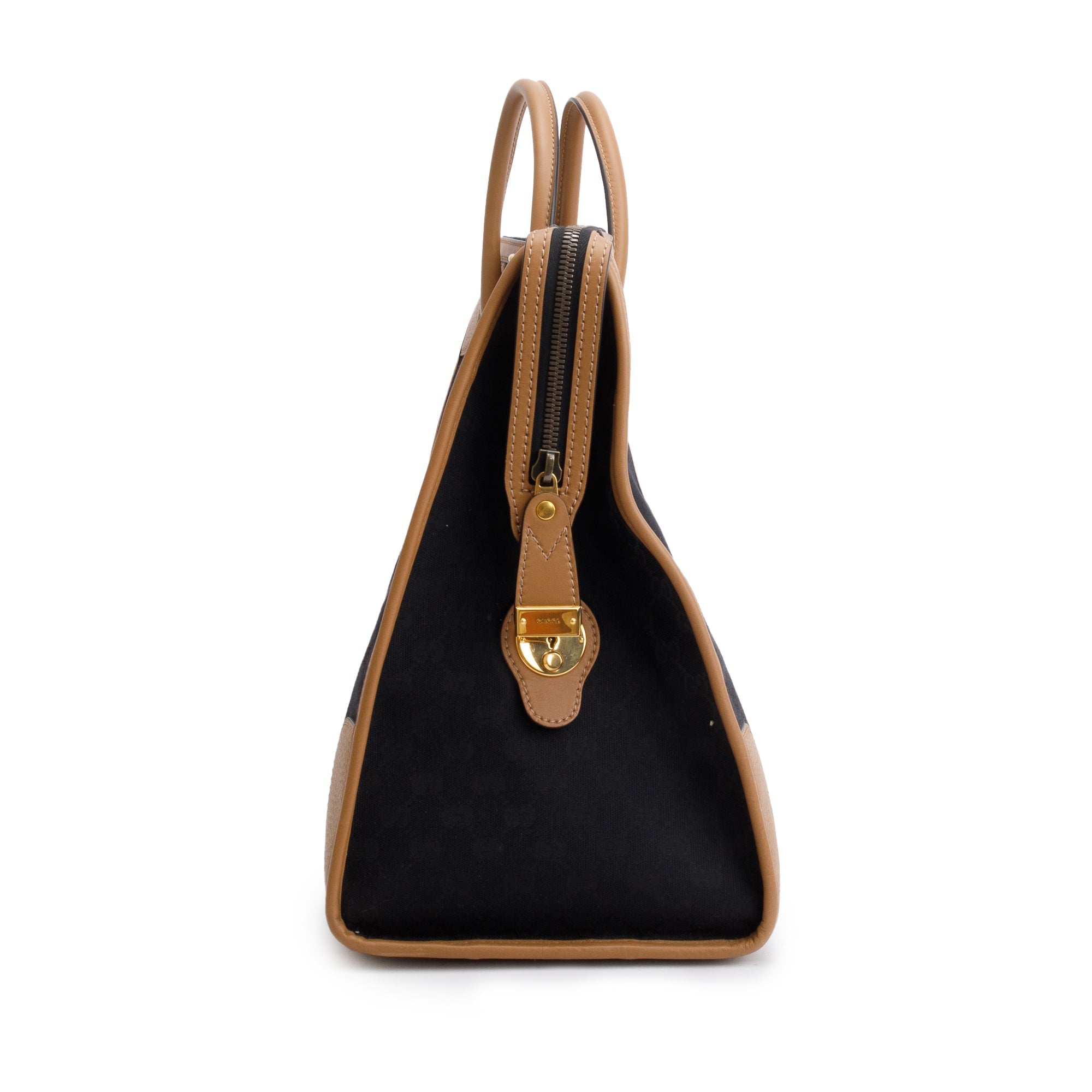 Gucci Brown GG Canvas Tan Leather Bauletto Extra Large Duffle Bag w/ Strap