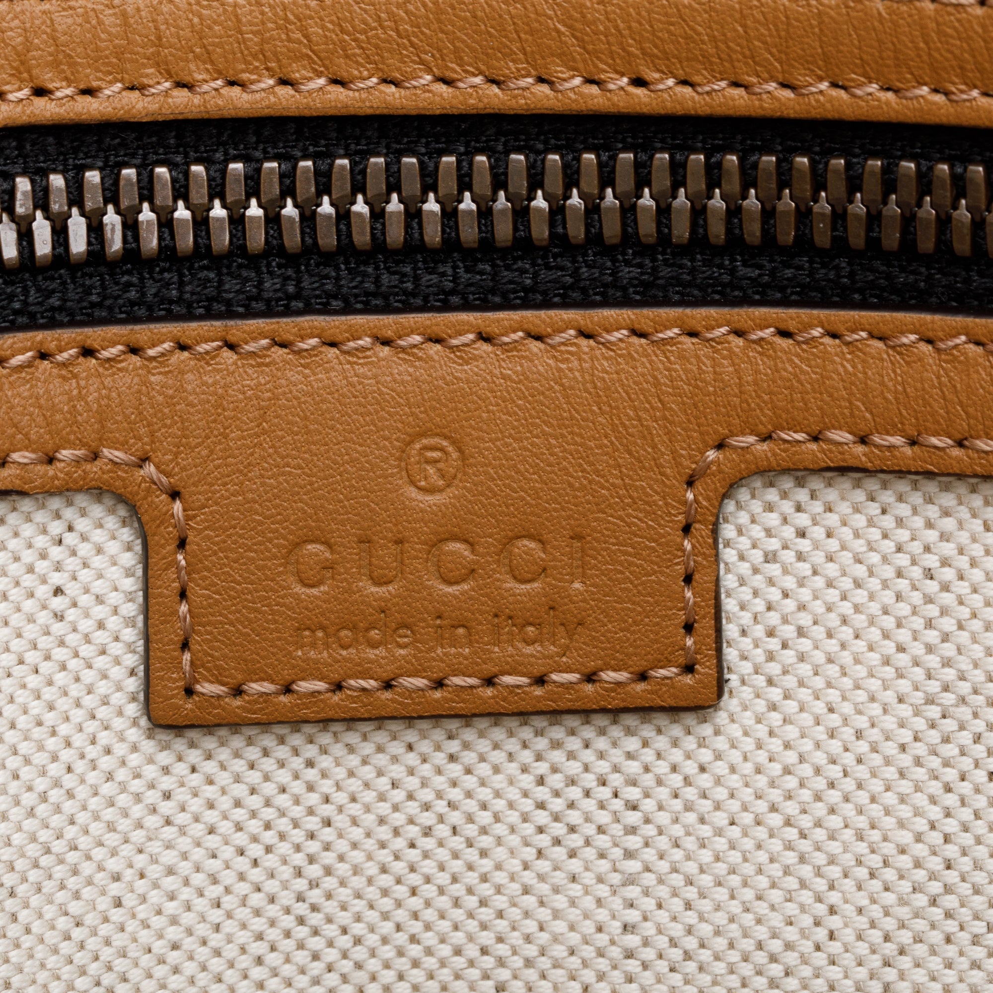 Gucci Brown GG Canvas Tan Leather Bauletto Extra Large Duffle Bag w/ Strap