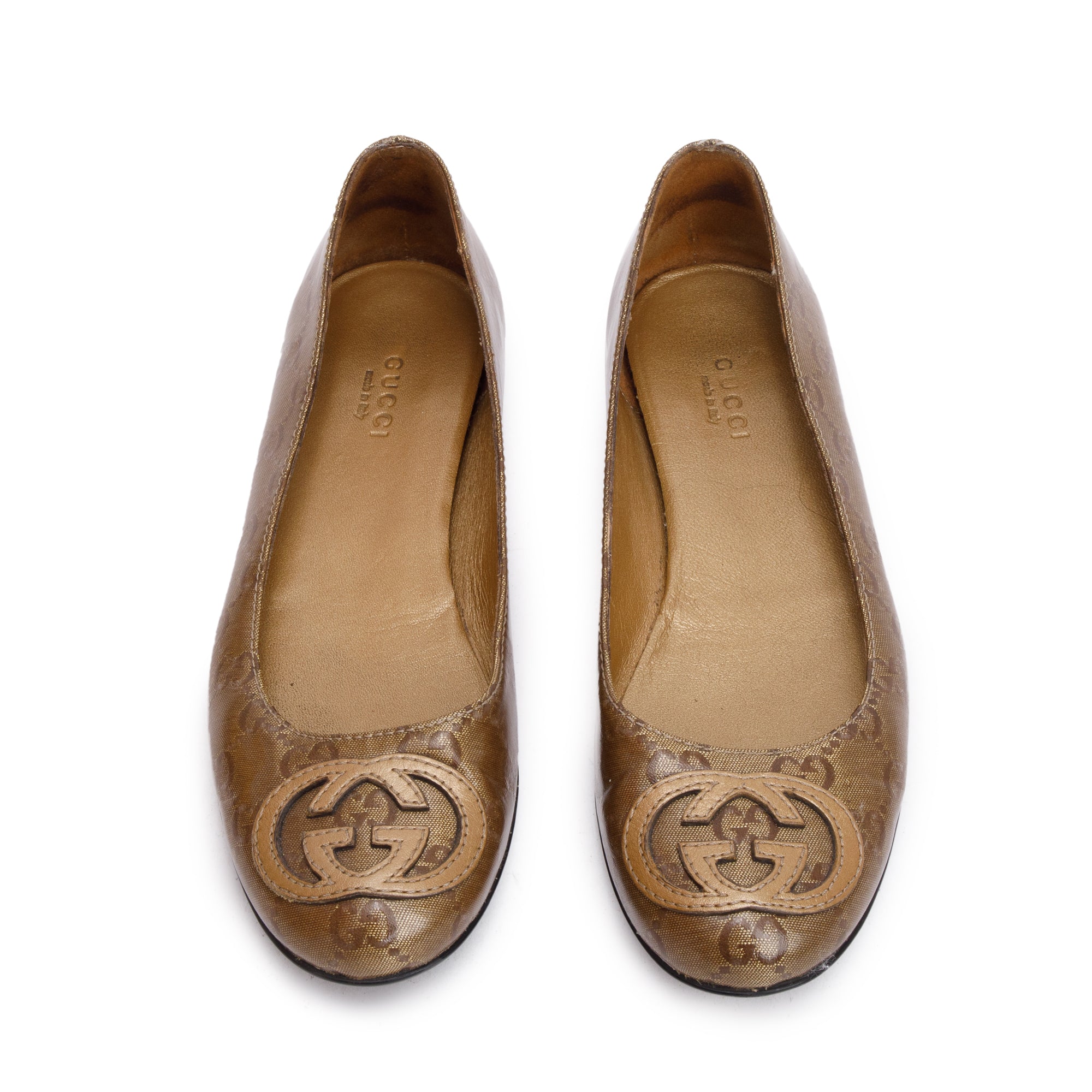 Gucci Brown GG Imprime Interlocking G Logo Ballet Flats, Size 35.5