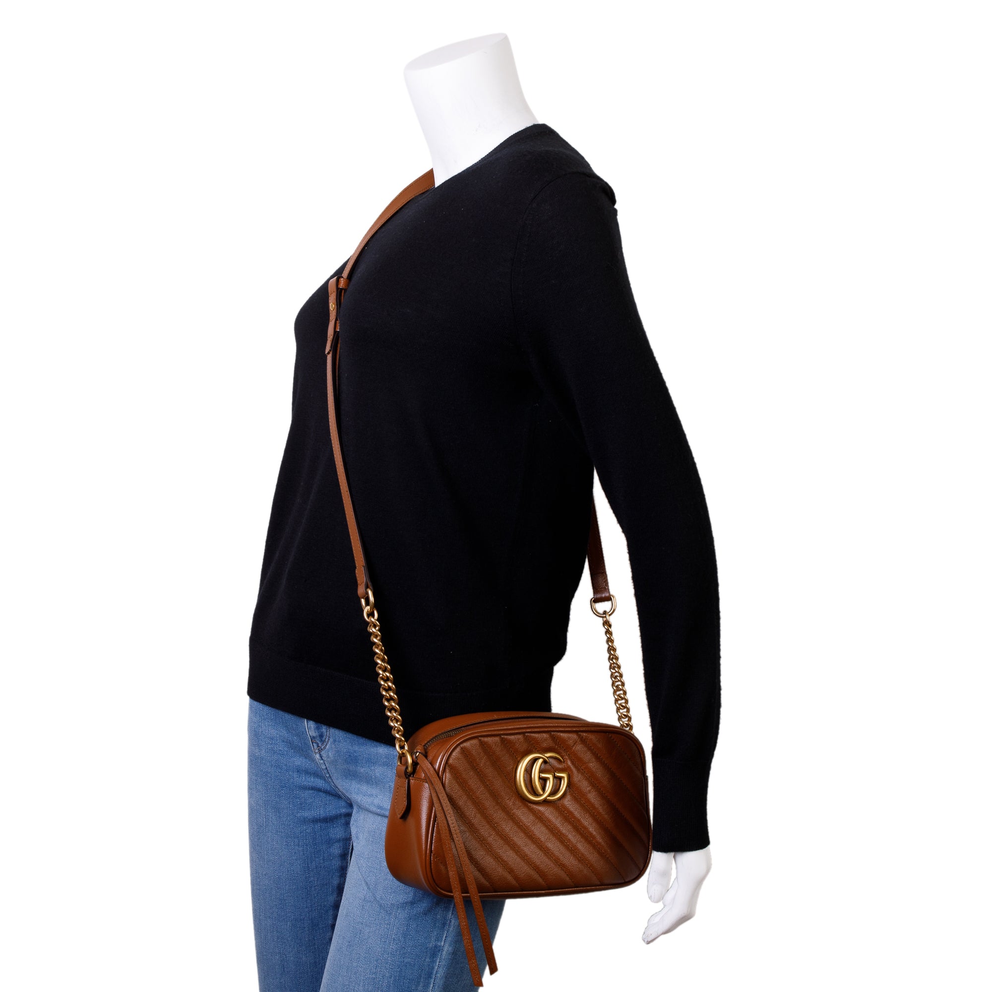 Gucci Brown GG Marmont Matelasse Small Shoulder Bag w/ Box