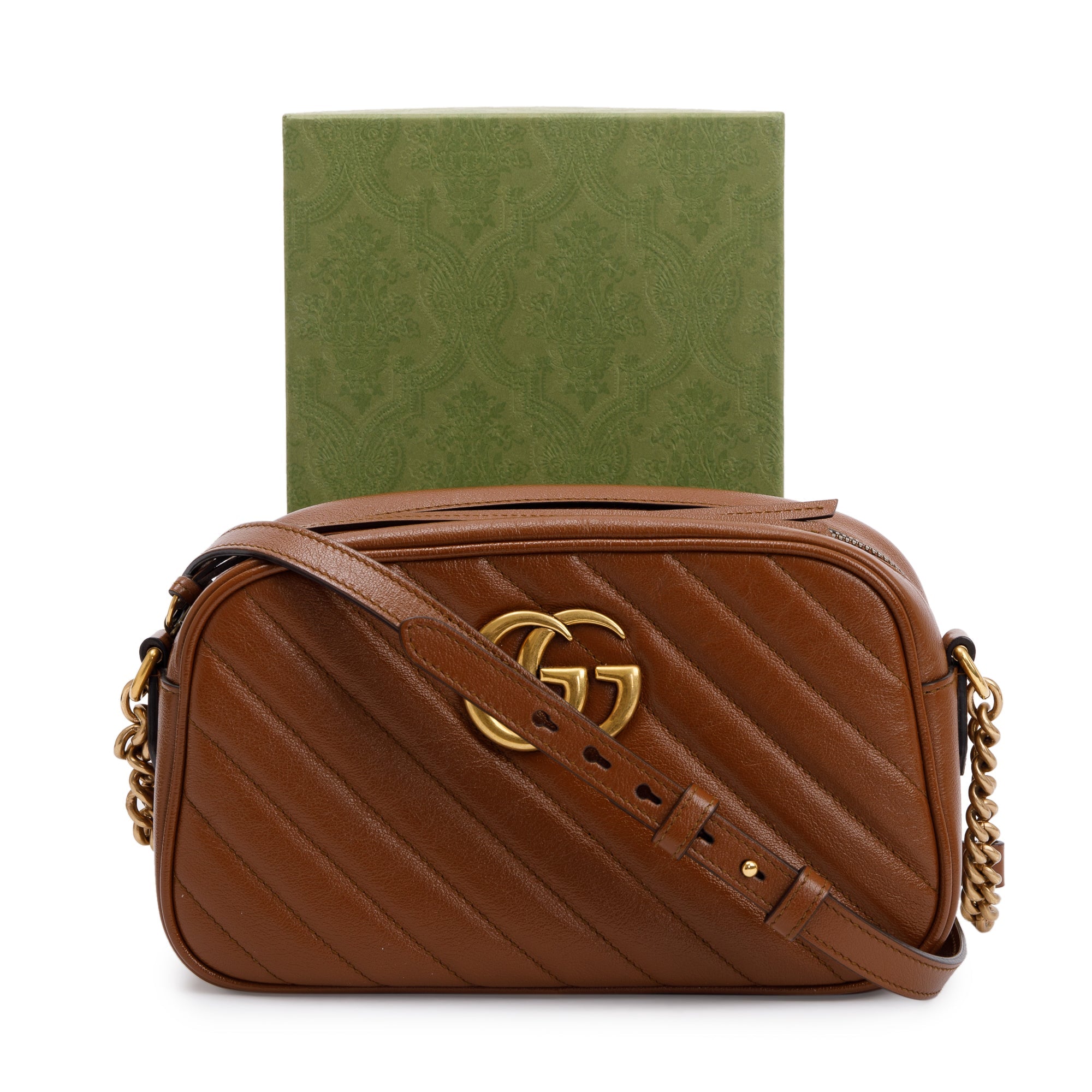 Gucci Brown GG Marmont Matelasse Small Shoulder Bag w/ Box