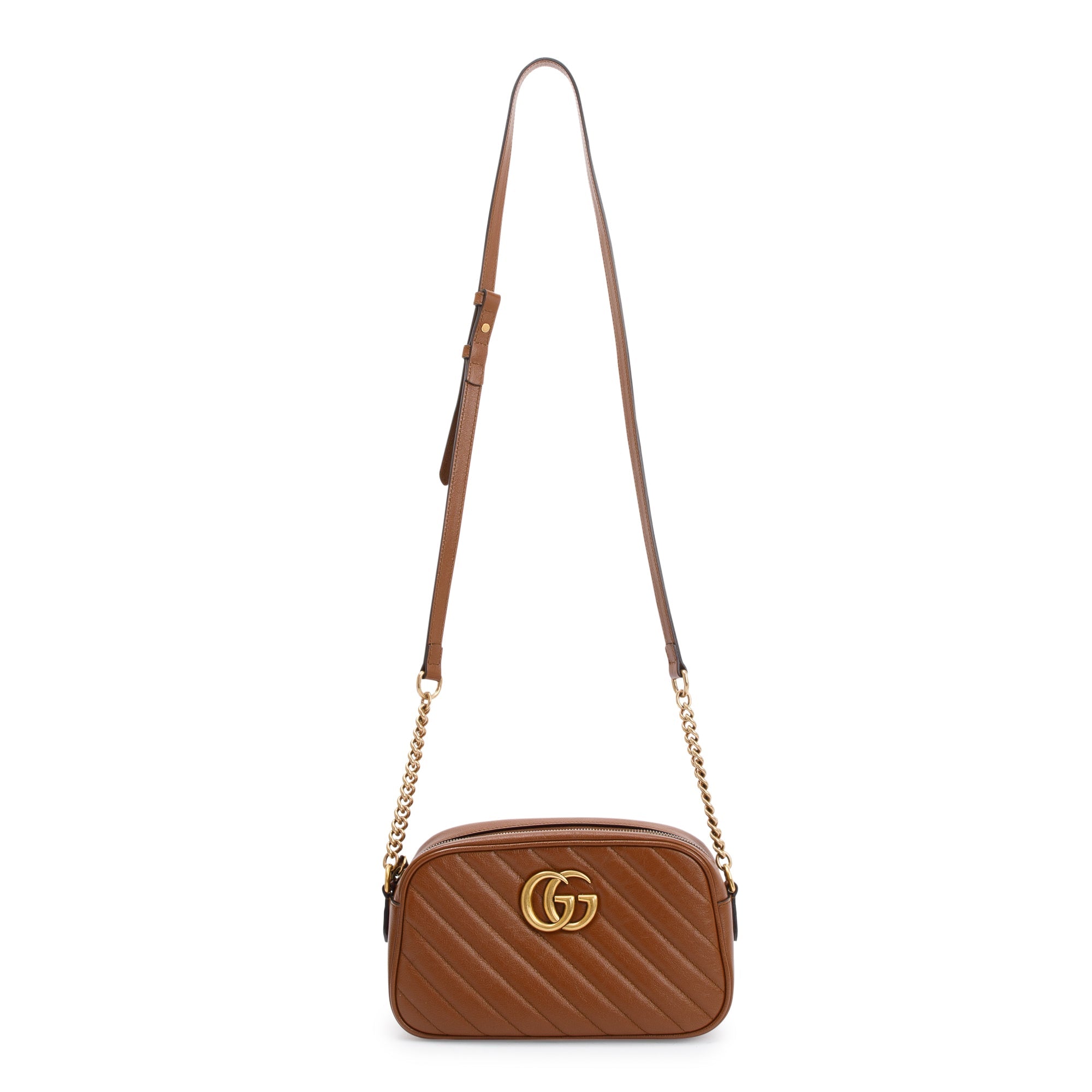 Gucci Brown GG Marmont Matelasse Small Shoulder Bag w/ Box