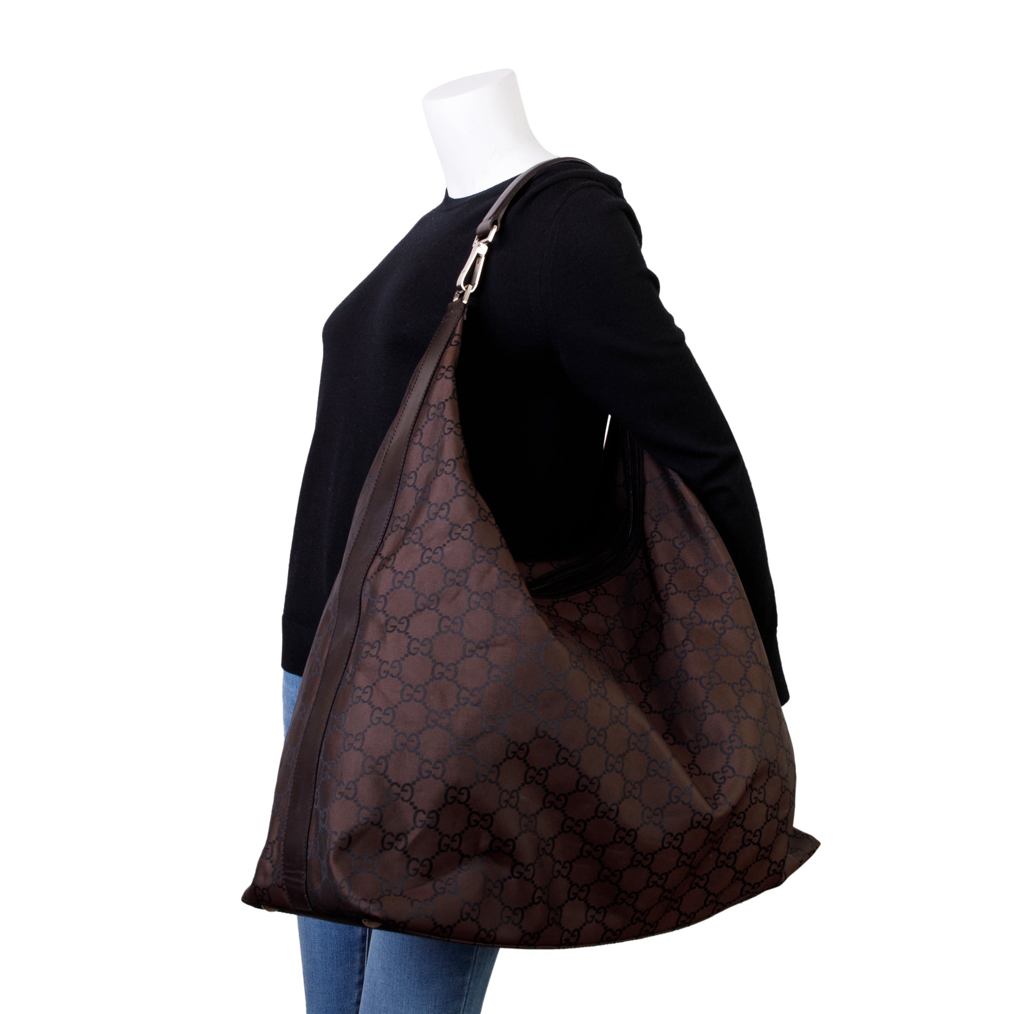 Gucci Brown GG Nylon Extra Large Hobo